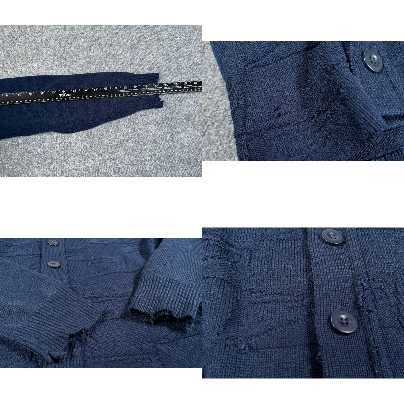 Vintage VINTAGE Grandpa Cardigan Shirt Men L Dark Blue 80s Distressed Knit USA Made SFKM Fall Winter 80s Retro Mens Size US L / EU 52-54 / 3 - 8 Thumbnail