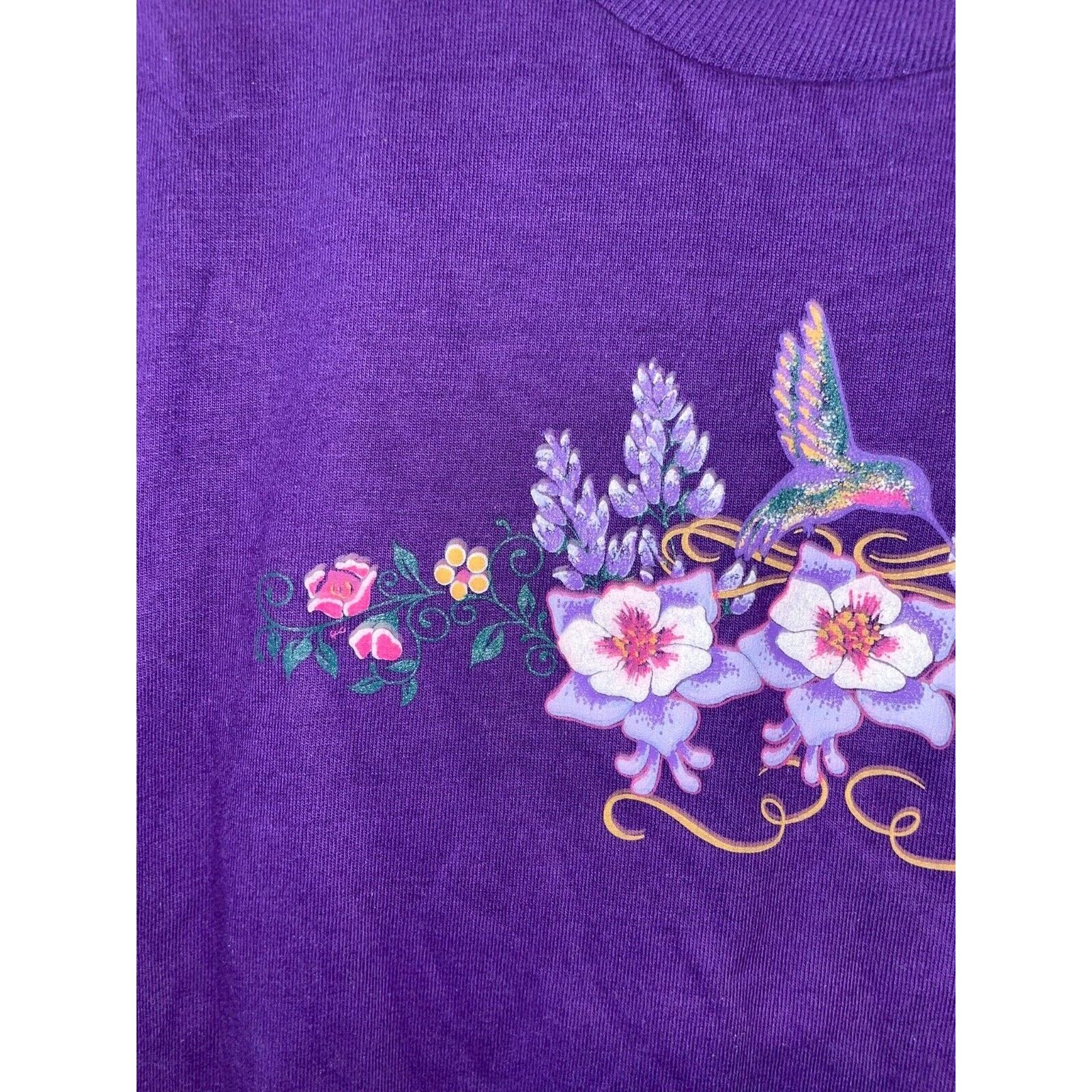 Jerzees Vintage Flower Shirt Wild West Bird Purple Tee VTG 90s Small Size US S / EU 44-46 / 1 - 2 Thumbnail