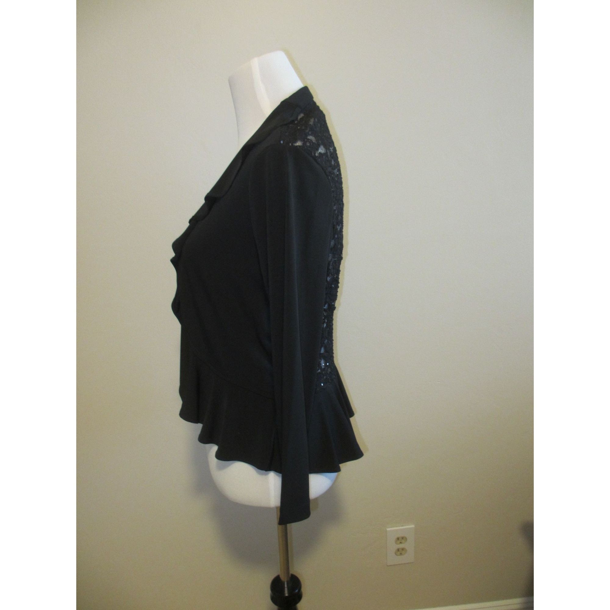 Other Connected Apparel Black Lace Back Ruffle Front Open Cardigan Size M / US 6-8 / IT 42-44 - 4 Thumbnail