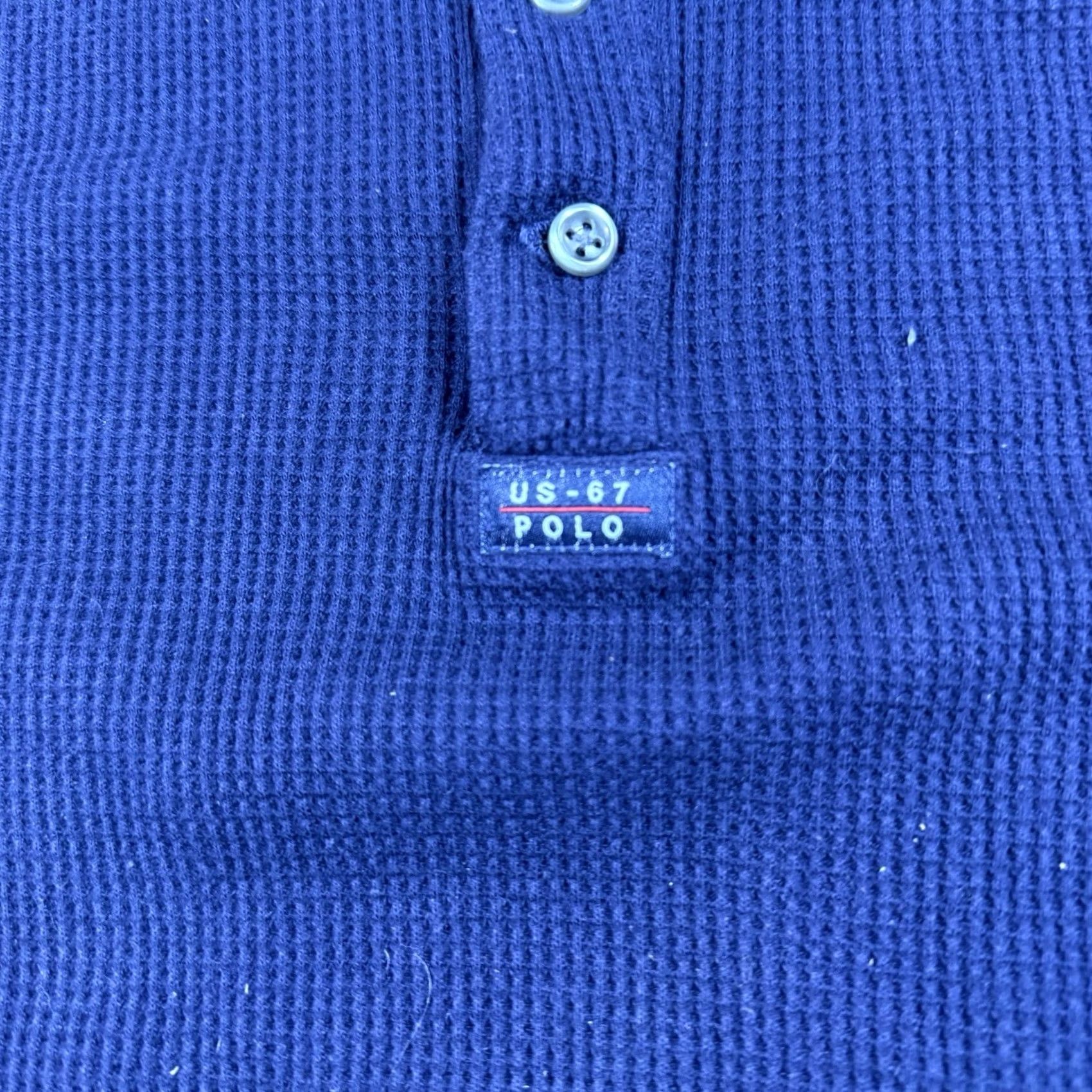 Ralph Lauren VINTAGE Ralph Lauren Polo Shirt Polo Mens XL Blue Waffle Knit Logo IS-67 Size US XL / EU 56 / 4 - 3 Thumbnail