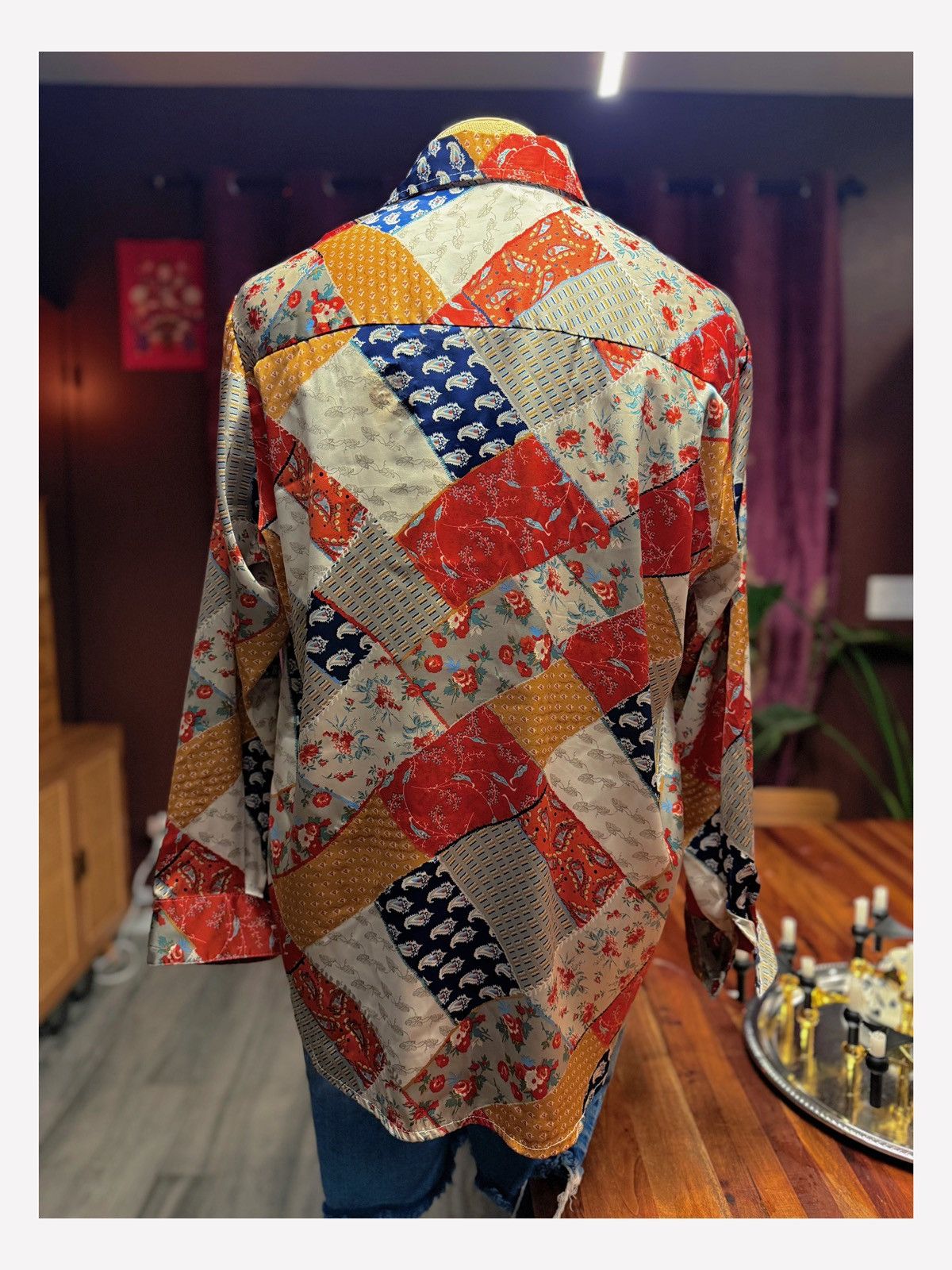 Other Unisex Vintage-Inspired Patchwork Silk Shirt – Bold Boho Size US M / EU 48-50 / 2 - 5 Thumbnail