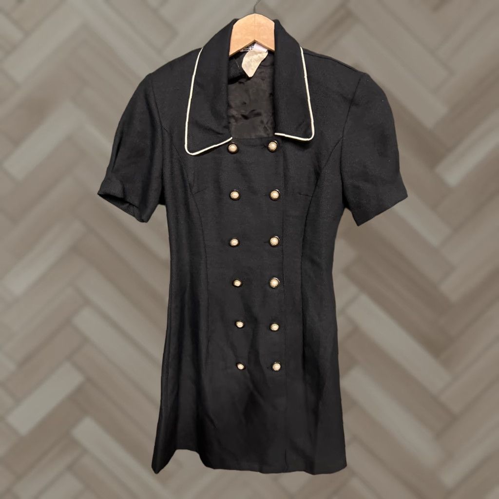 Vintage VINTAGE La Belle Dress Blue 5 Kiss Button Knee Length Square Neck Short Sleeve Women Retro Shift Made In USA Size S / US 4 / IT 40 - 1 Thumbnail