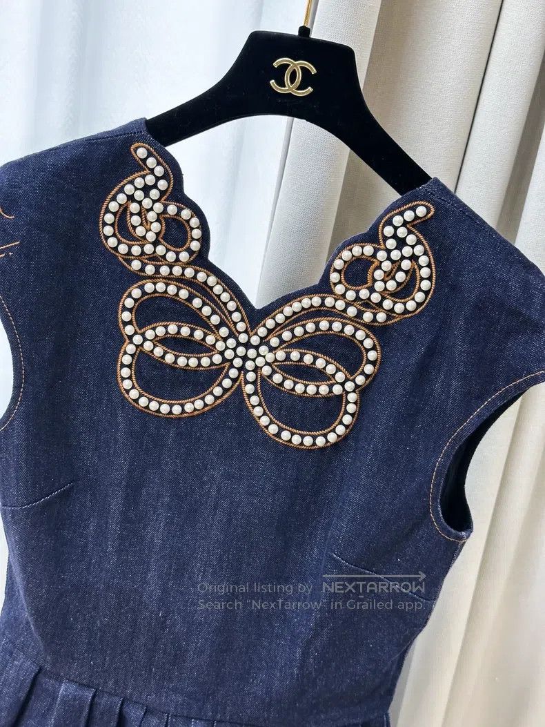Fendi Fendi Embroidered pearl butterfly denim sleeveless dress Size XS / US 0-2 / IT 36-38 - 2 Thumbnail