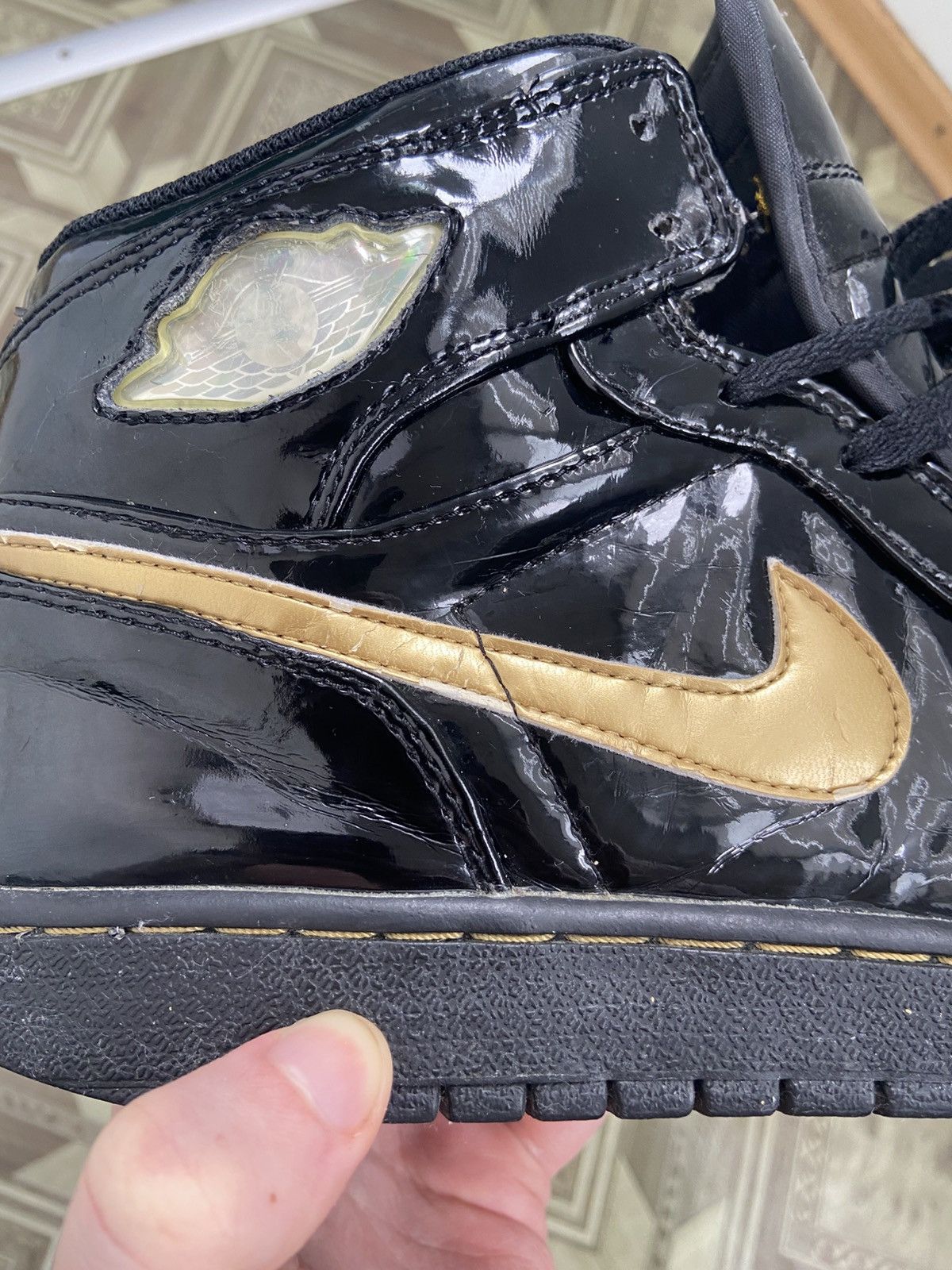 Jordan Brand × Nike × Vintage Nike air Jordan 1 retro OG black metallic gold 2003 Size US 11 / EU 44 - 8 Thumbnail