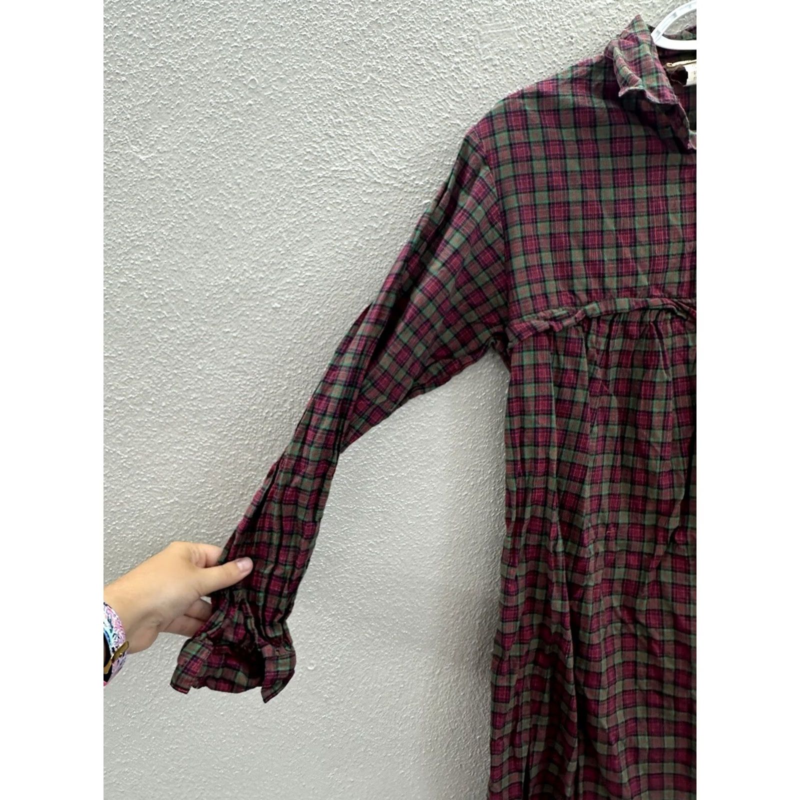Vintage VINTAGE Peaches My Love Dress Womens Size 8 Red Green Plaid Long Sleeve 70s 80s 90s Size M / US 6-8 / IT 42-44 - 4 Thumbnail