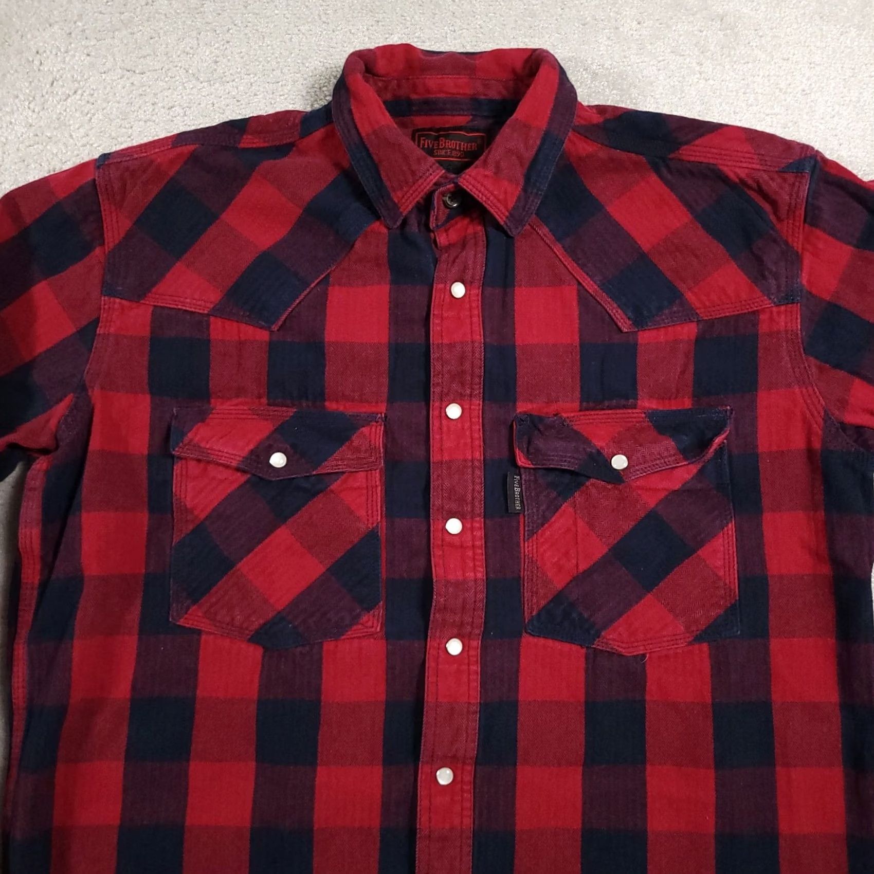 Vintage VINTAGE Five Brother Shirt Mens Large Tall LT Red Plaid Flannel Heavy Work Outdoors Shirt Size US L / EU 52-54 / 3 - 3 Thumbnail