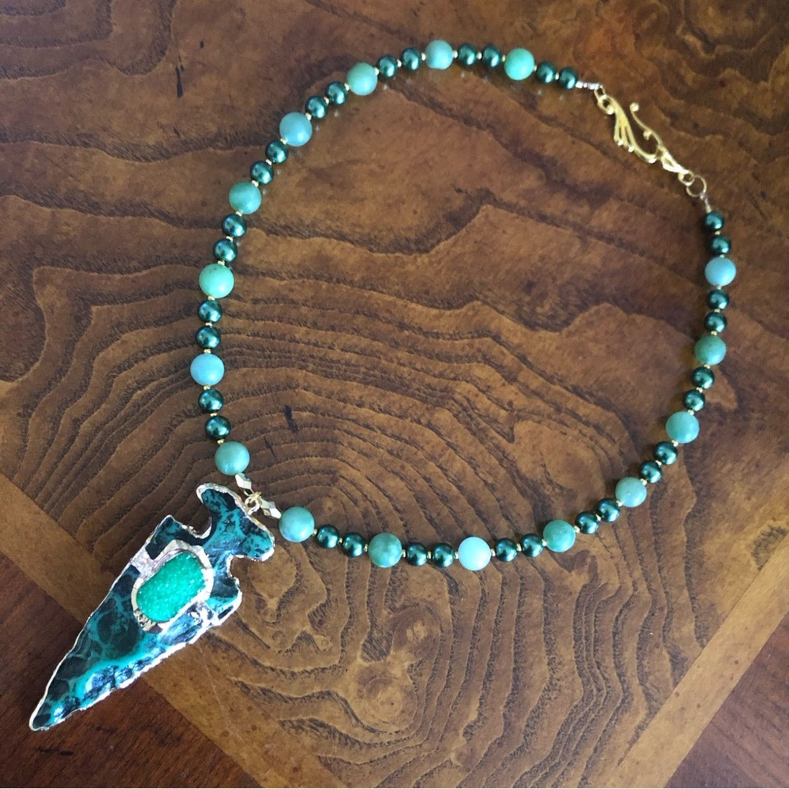 Handmade Handcrafted repurpose drusy ox arrowhead Pearl necklace Size ONE SIZE - 9 Thumbnail