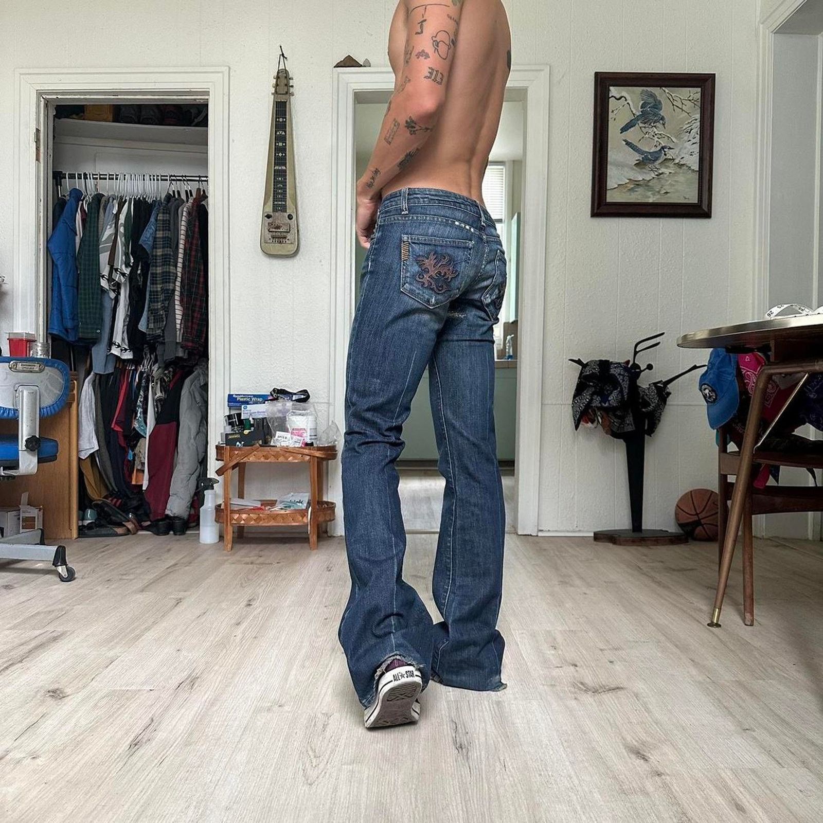 Paige Vintage 00s Paige Low Rise Dark Blue Denim Flare Jeans Pants Size 27" / US 4 / IT 40 - 3 Thumbnail