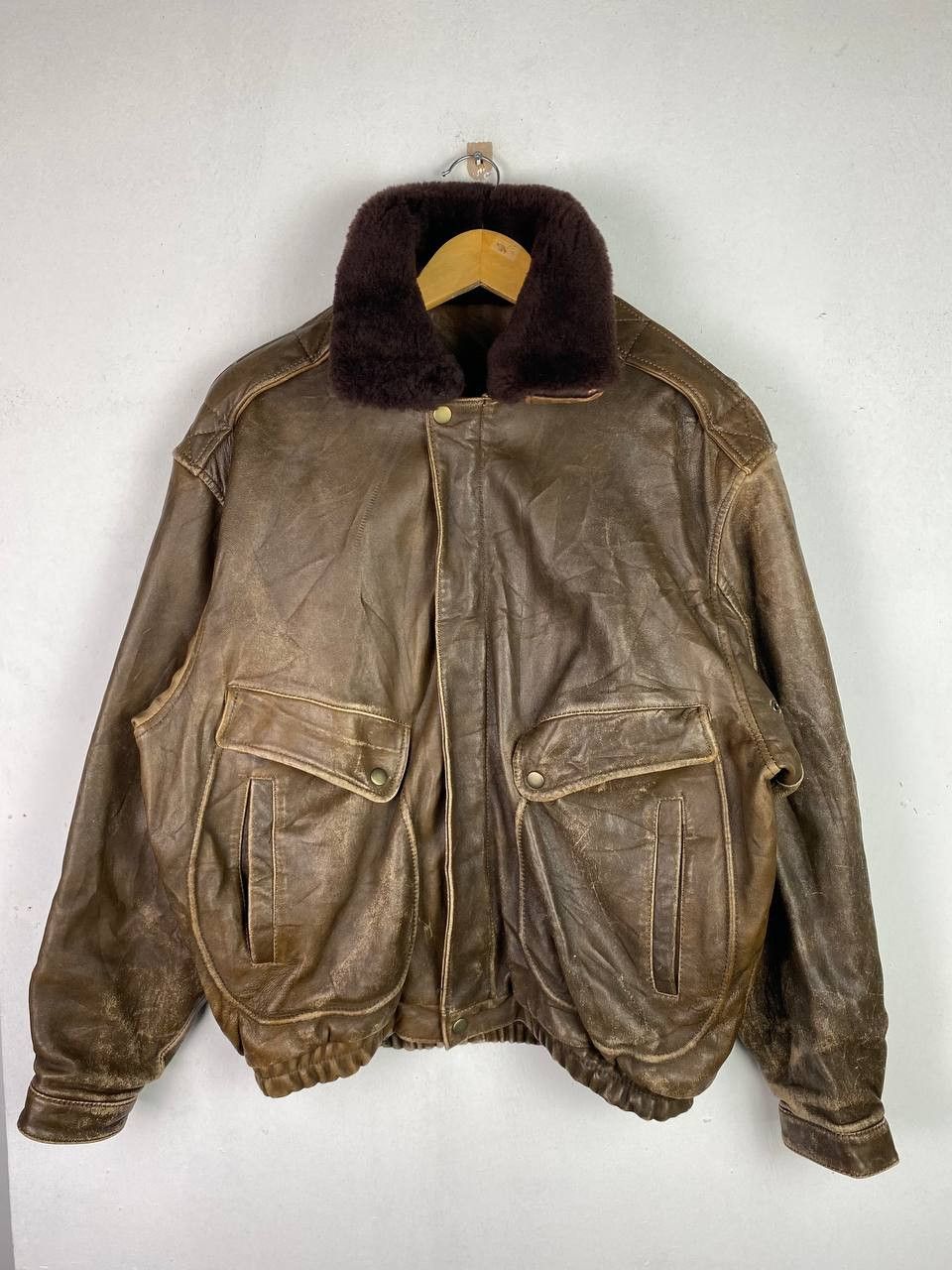 Vintage vintage skendel leather jacket used looked fur lining Size US L / EU 52-54 / 3 - 1 Thumbnail
