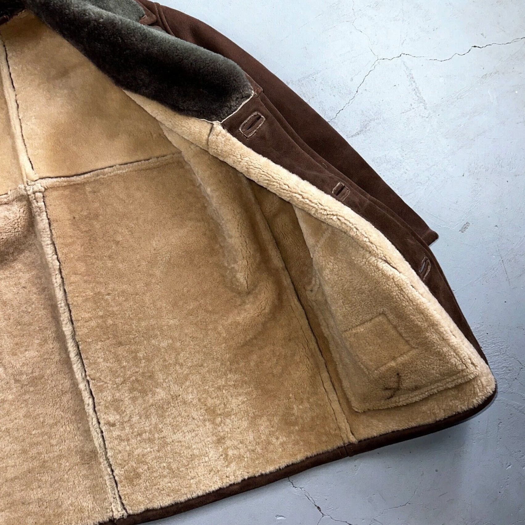 Vintage VTG Mens Coat Suede 60s Western Ranch Trucker Jacket Fur Sherpa 44 Brown 1960s Size US S / EU 44-46 / 1 - 4 Thumbnail