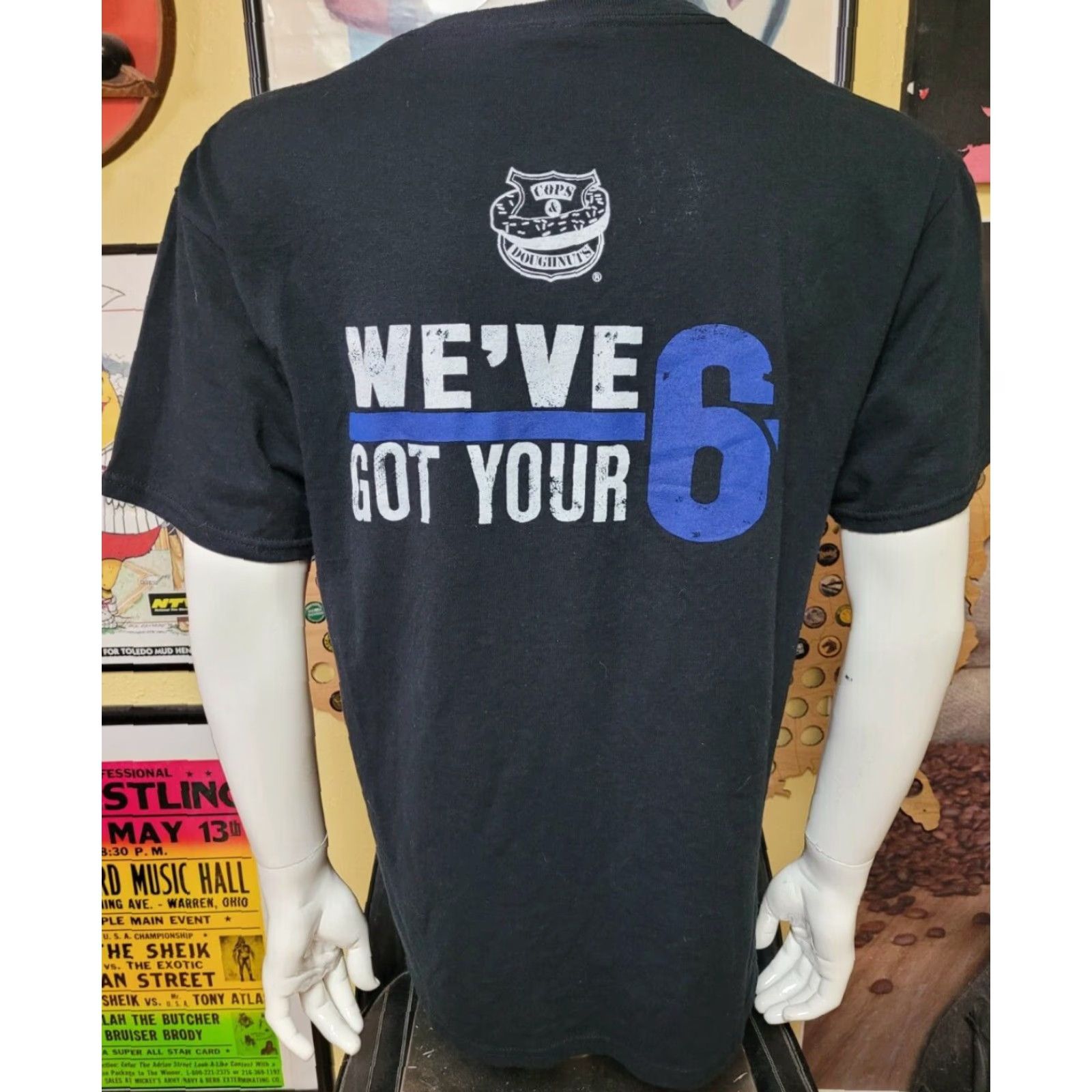 Jerzees Cops & Doughnuts T Shirt Michigan Large Jerzees 50/50 Cotton Blend Short Sleeve Crew Neck Graphic Tee Police Food Back Graphic Double-Sided Men Mens Size US L / EU 52-54 / 3 - 2 Thumbnail