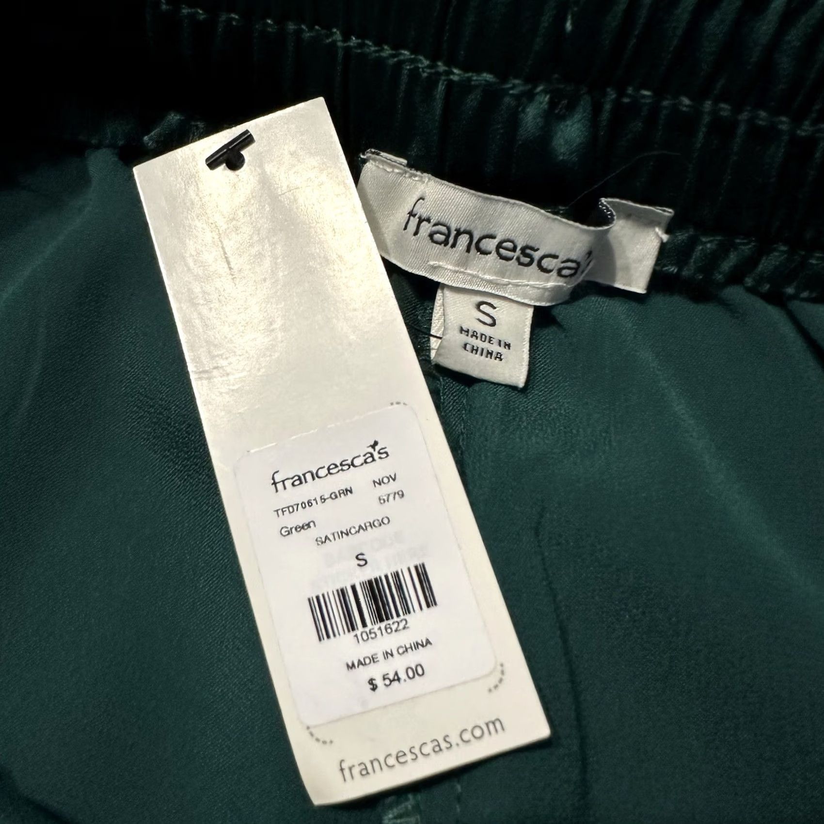 Vintage francesca's Green Satin Cargo Joggers Pants Womens S 27x28 Drawstring Pockets Size 27" / US 4 / IT 40 - 4 Thumbnail