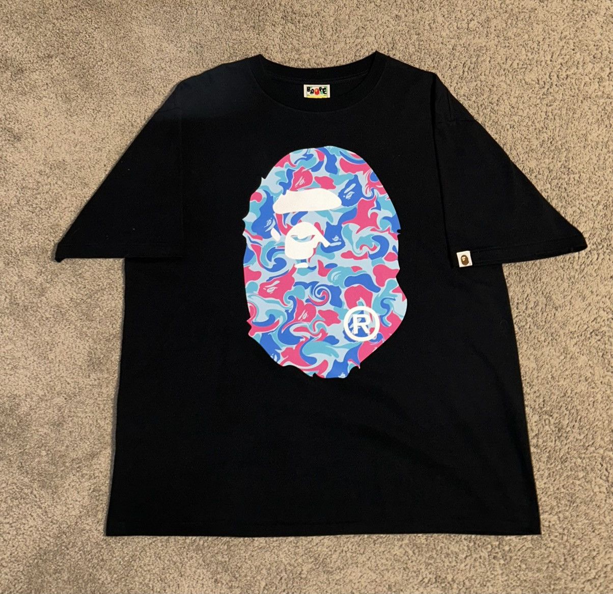 image of Bape Marble Camo Big Ape Head Tee in Black, Men's (Size XL)