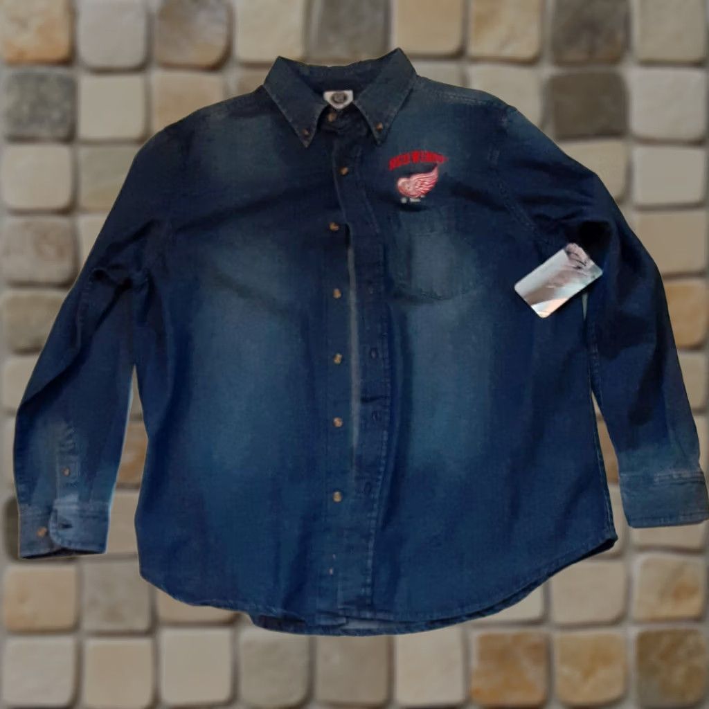 NHL VINTAGE Detroit Red Wings Hockey Full Button-Up Shirt Blue NHL EUC NWT Men Large Blue 2XL Long Sleeve Button-Up Mens Size US XXL / EU 58 / 5 - 1 Thumbnail