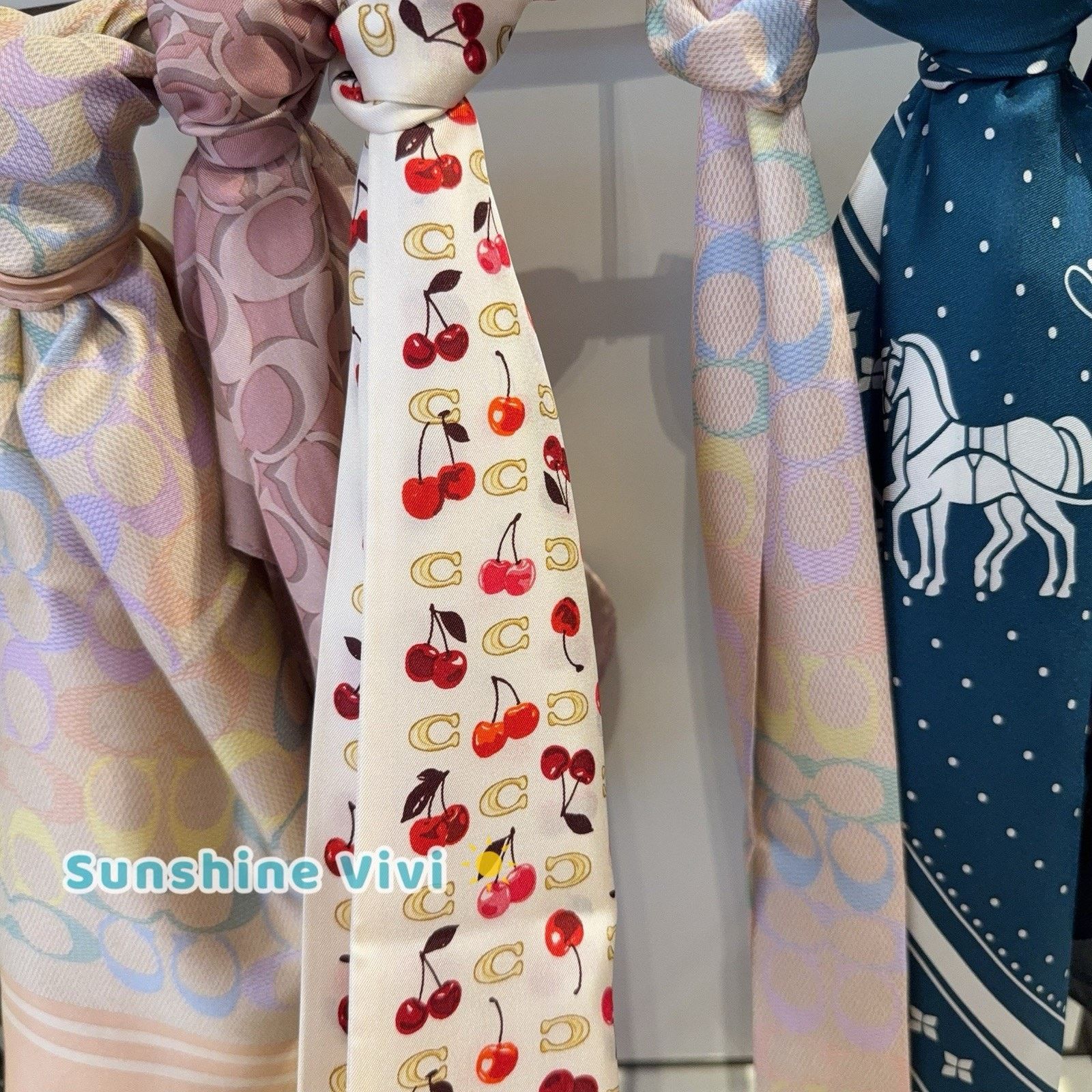 Coach NWT Coach Sculpted C Cherries Silk Wide Skinny Scarf cdg77 Size ONE SIZE - 4 Thumbnail