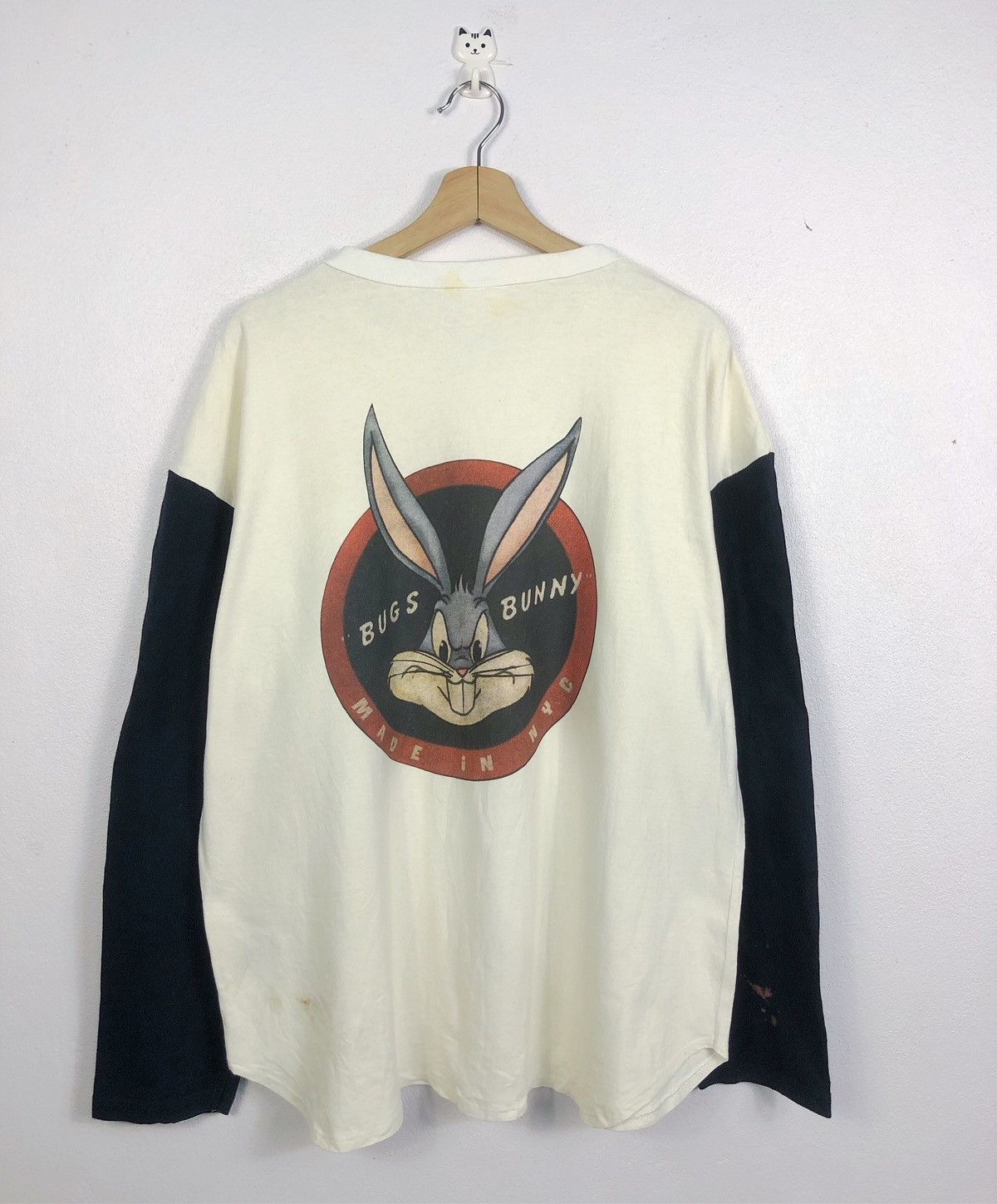 image of Vintage Looney Tunes Bugs Bunny Long sleeve Tee in White Black, Men's (Size XL)
