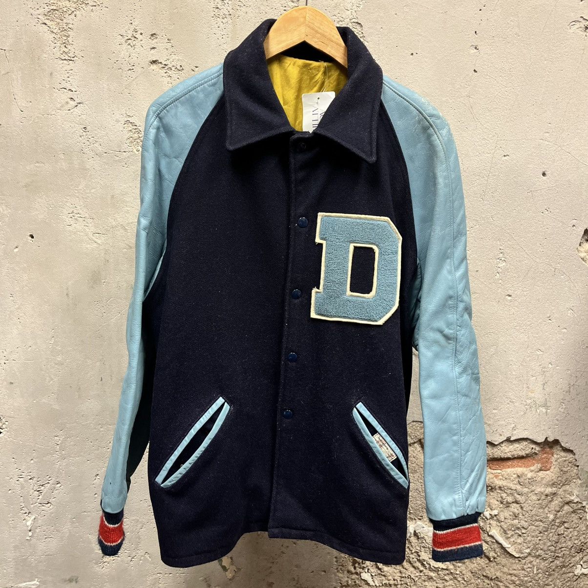 Vintage 1980s High School Varsity Leather Blue Navy Jacket