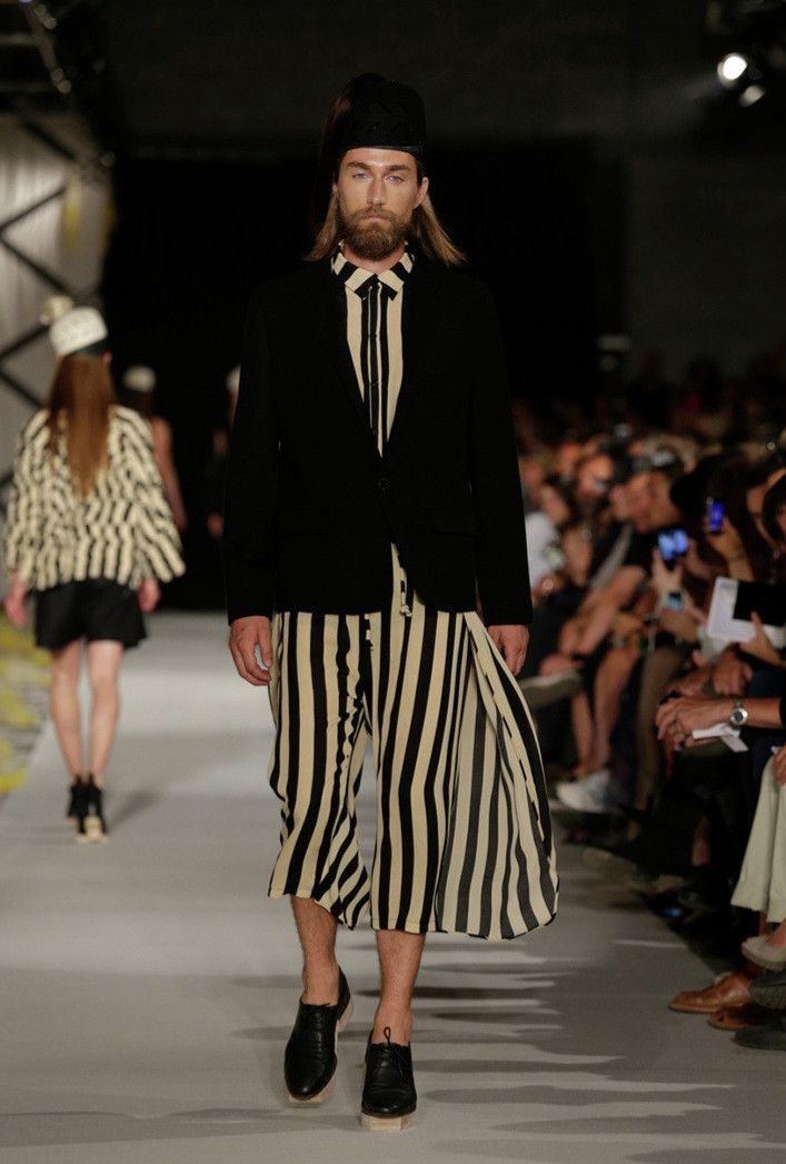 image of Avant Garde x Henrik Vibskov Ss14 Unisex Cropped Pants in Black/Yellow, Men's (Size 32)
