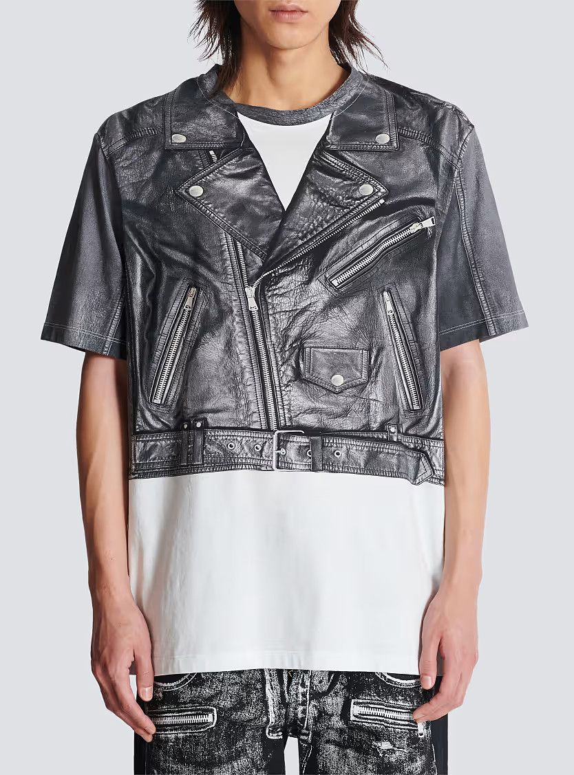 Balmain o1s1wg110126 T-Shirt With Biker Jacket Print in Black Size US XL / EU 56 / 4 - 4 Thumbnail