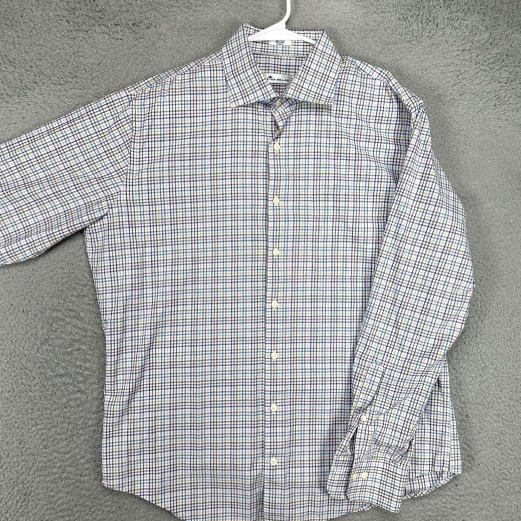 Peter Millar Peter Millar Button-Up Shirt Mens Large Multi Check Casual Long Sleeve Knit Cotton White Regular Fit Breathable Vintage? No Size US L / EU 52-54 / 3 - 2 Thumbnail