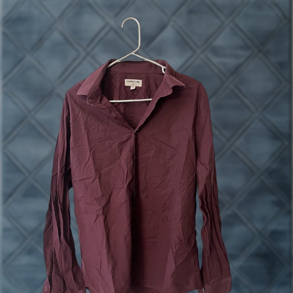 Express VINTAGE Express 1MX Extra Slim Fit Solid Dress Shirt Adult Maroon Mens Large Solid Size 42R - 1 Thumbnail