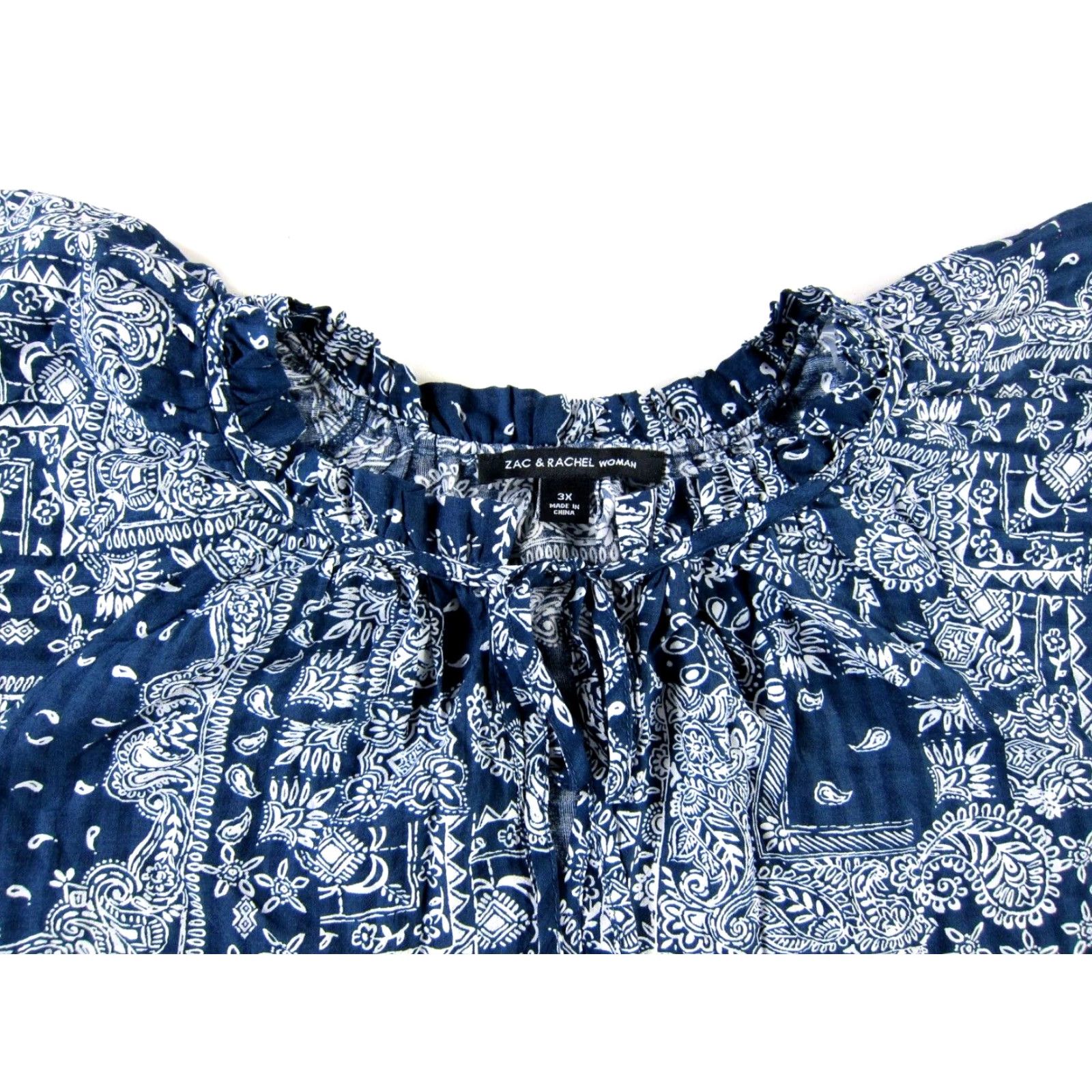 Vintage NWT Zac & Rachel Blue White Floral Paisley Cap Sleeve Tunic Peasant Blouse 3X Size XXL / US 16-18 / IT 52-54 - 5 Thumbnail