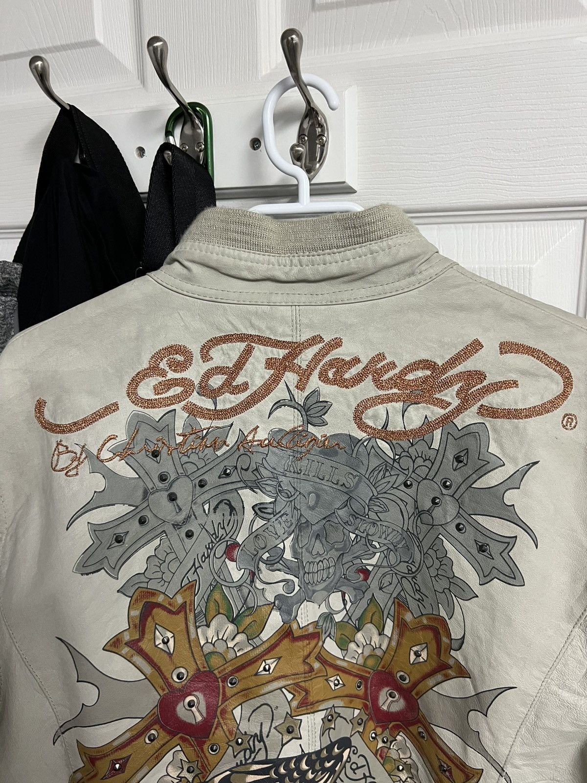 Christian Audigier × Ed Hardy Ed Hardy x Christine Audigier Leather Jacket Off White Size US XL / EU 56 / 4 - 16 Thumbnail