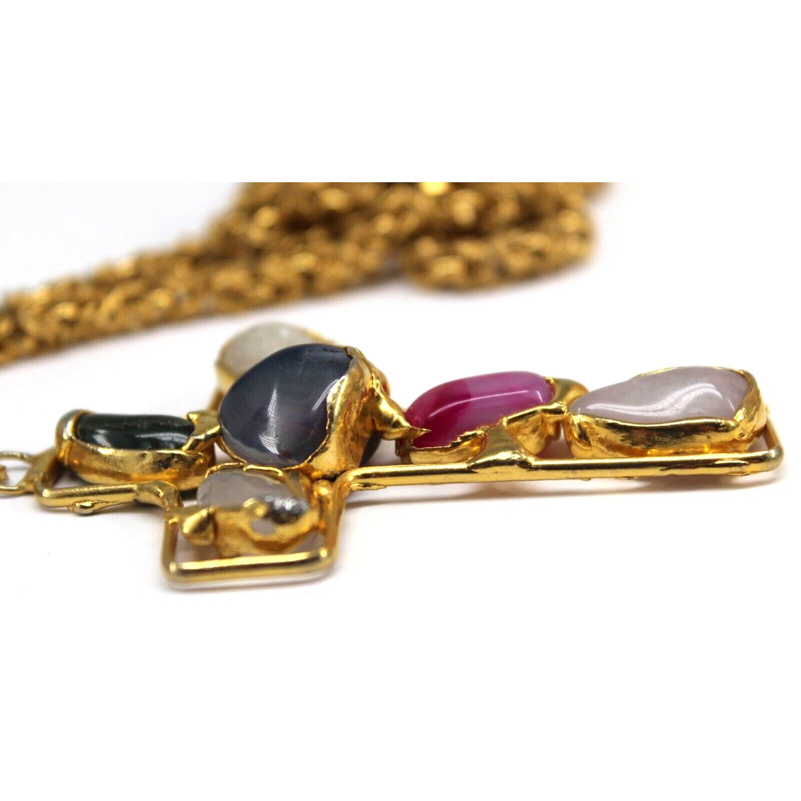 Other 3" Goldtone Christian Cross Pendent • 6 Genuine Gemstones Size ONE SIZE - 5 Thumbnail