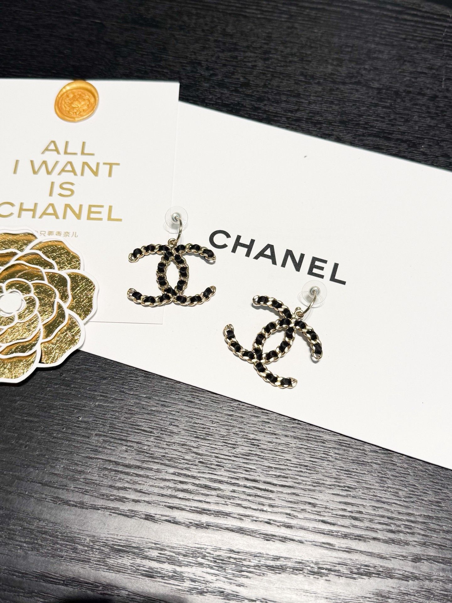 Chanel Chanel 12A Limited Black Gold Double C Earrings Size ONE SIZE - 1 Thumbnail