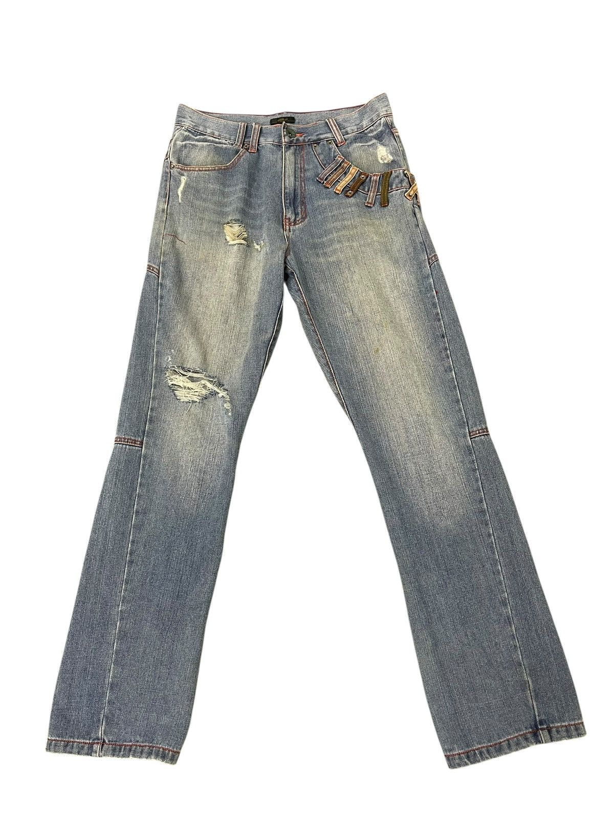 Japanese Brand Double Waist Jeans Browny Japan Distress Straight 1🟦9 Size US 31 - 7 Thumbnail