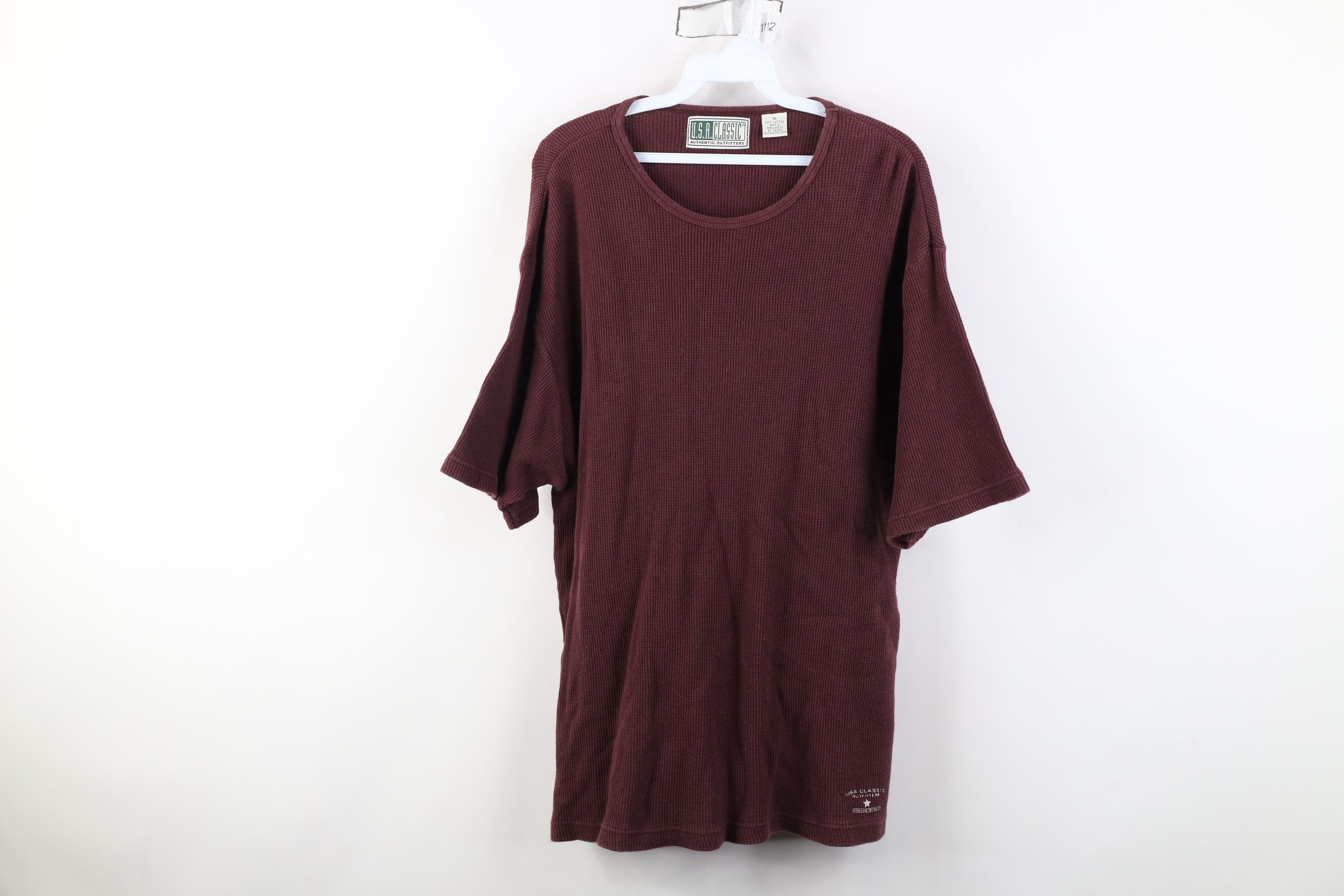 Vintage Vintage 90s Streetwear Thermal Waffle Knit T-Shirt Burgundy Size US XL / EU 56 / 4 - 1 Thumbnail