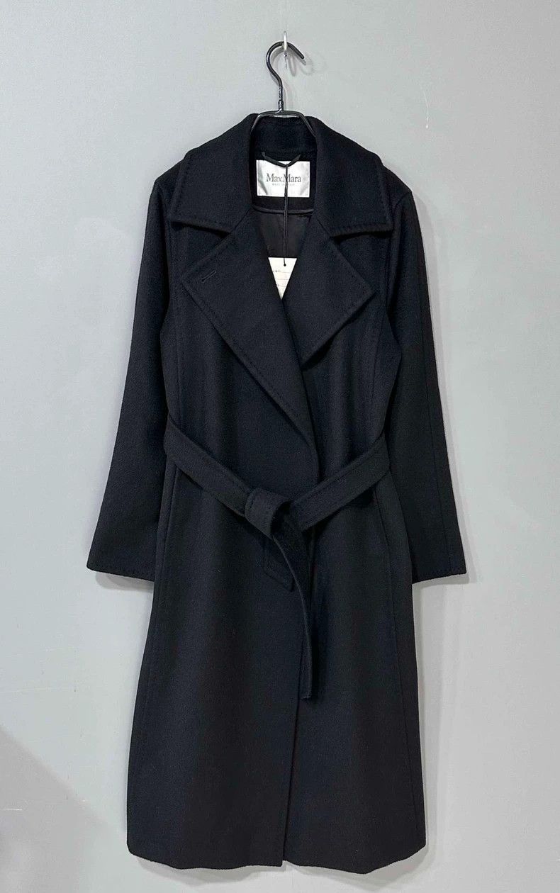 Max Mara Belted Long Black Coat Max Mara Sportmax Black Wool Coat
