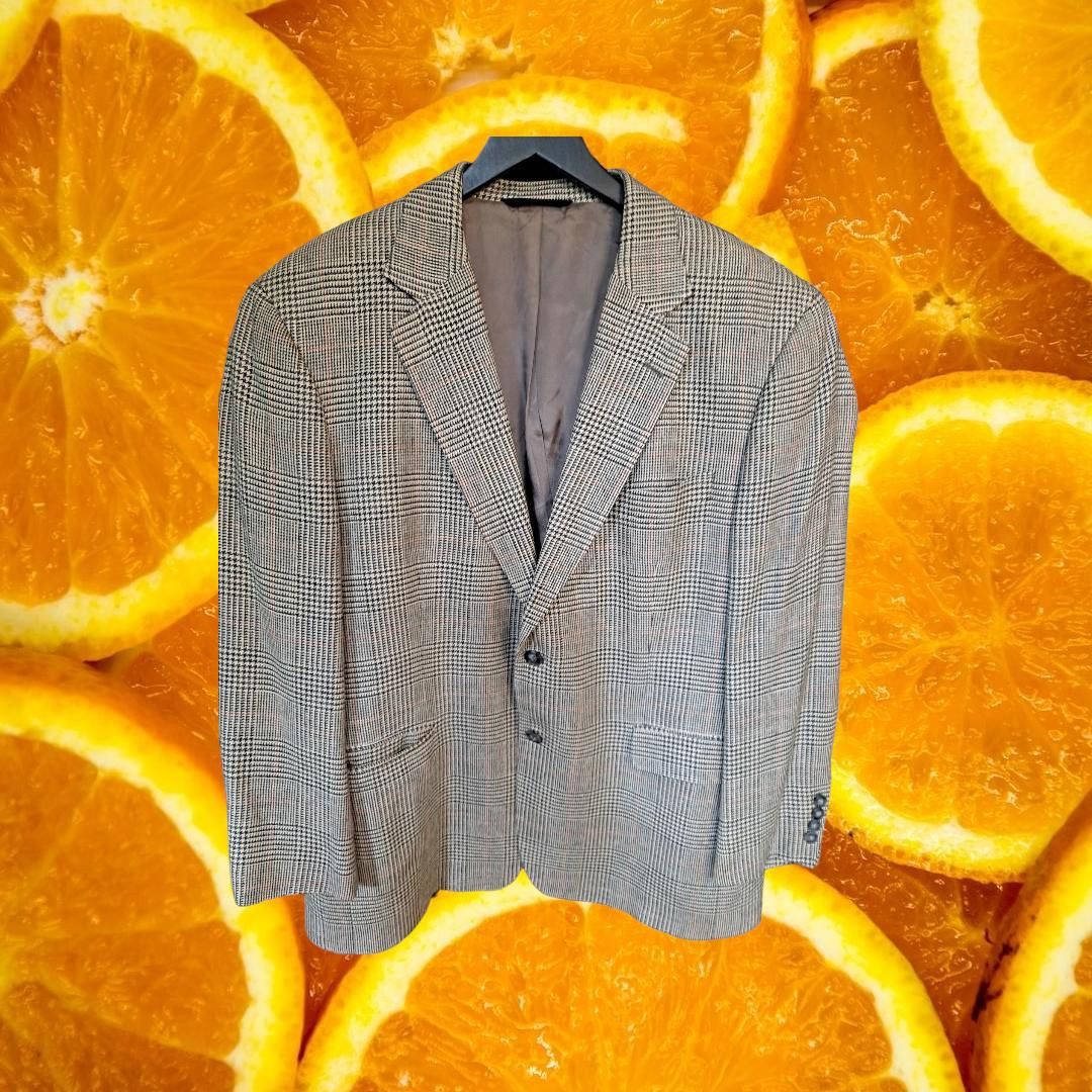 Brooks Brothers Brooks Brothers 2 Button Black and Tan Plaid Blazer Silk/Lin Size 44R - 1 Thumbnail