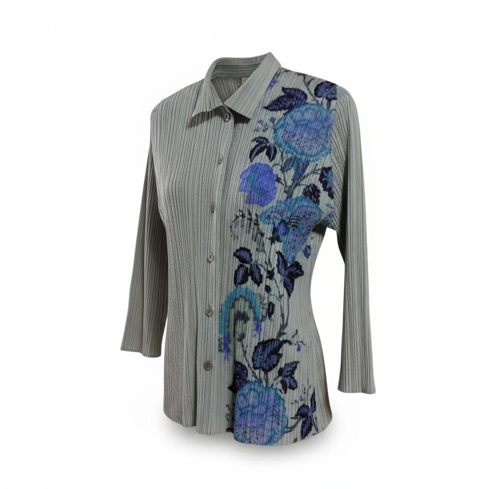 Issey Miyake Issey Miyake - Pleats Please Ribbed Blouse Floral Design Size M / US 6-8 / IT 42-44 - 1 Thumbnail