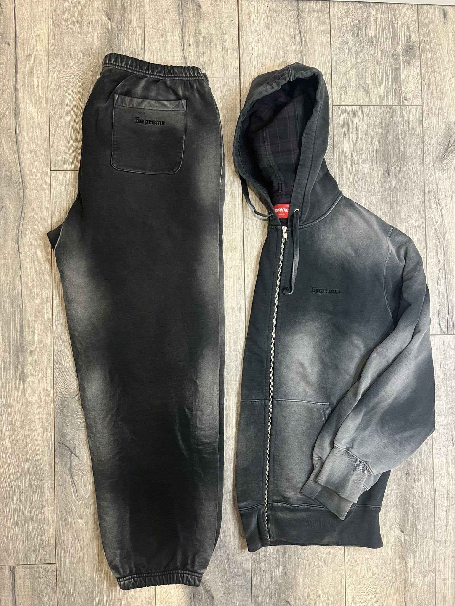 Supreme Supreme Black Bleached Zip Up Hoodie and pants. Large | Grailed