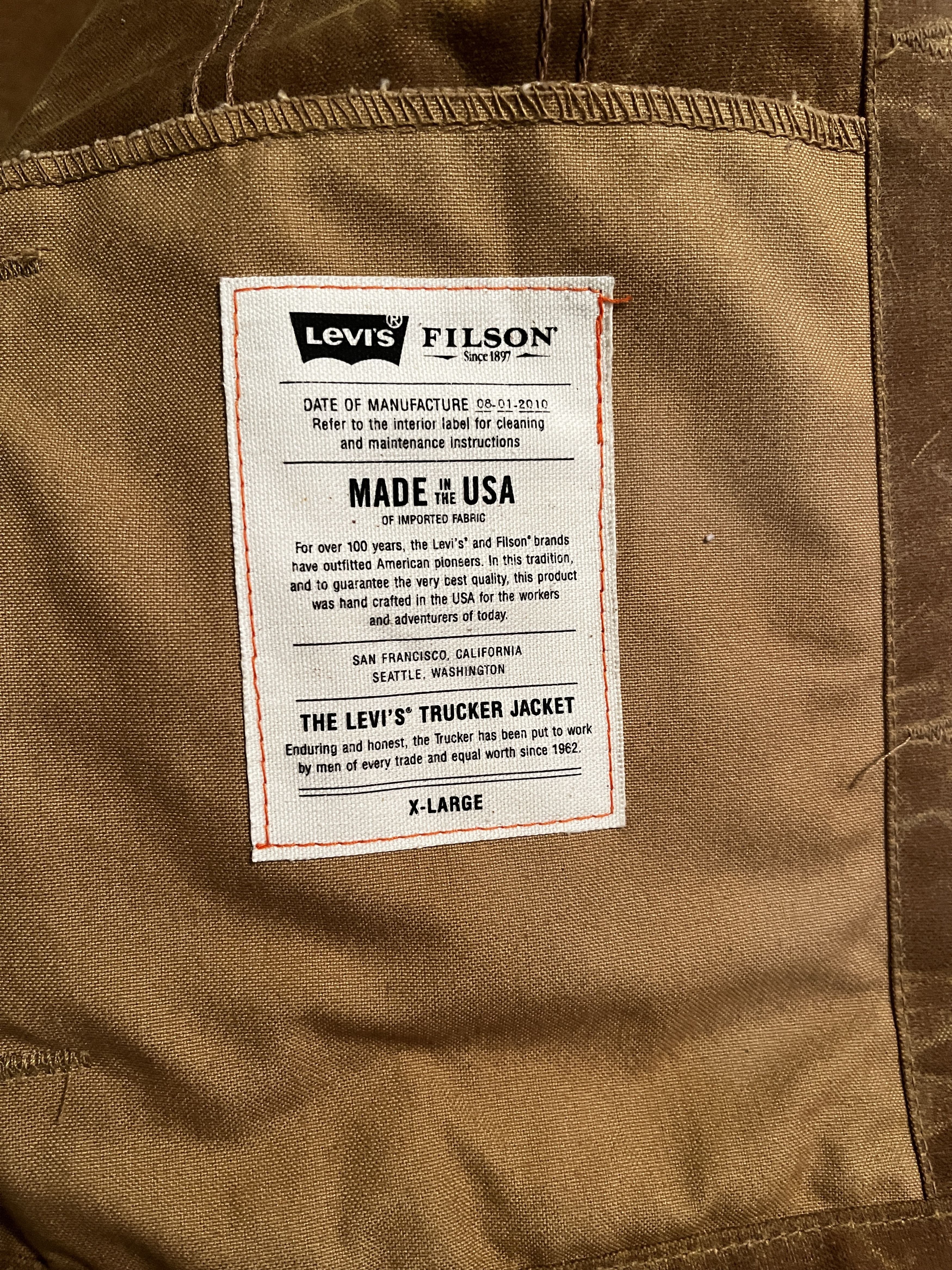 Filson × Levi's 2010 Levi’s x Filson Wax Finish Tin Cloth Trucker Size US XL / EU 56 / 4 - 5 Thumbnail