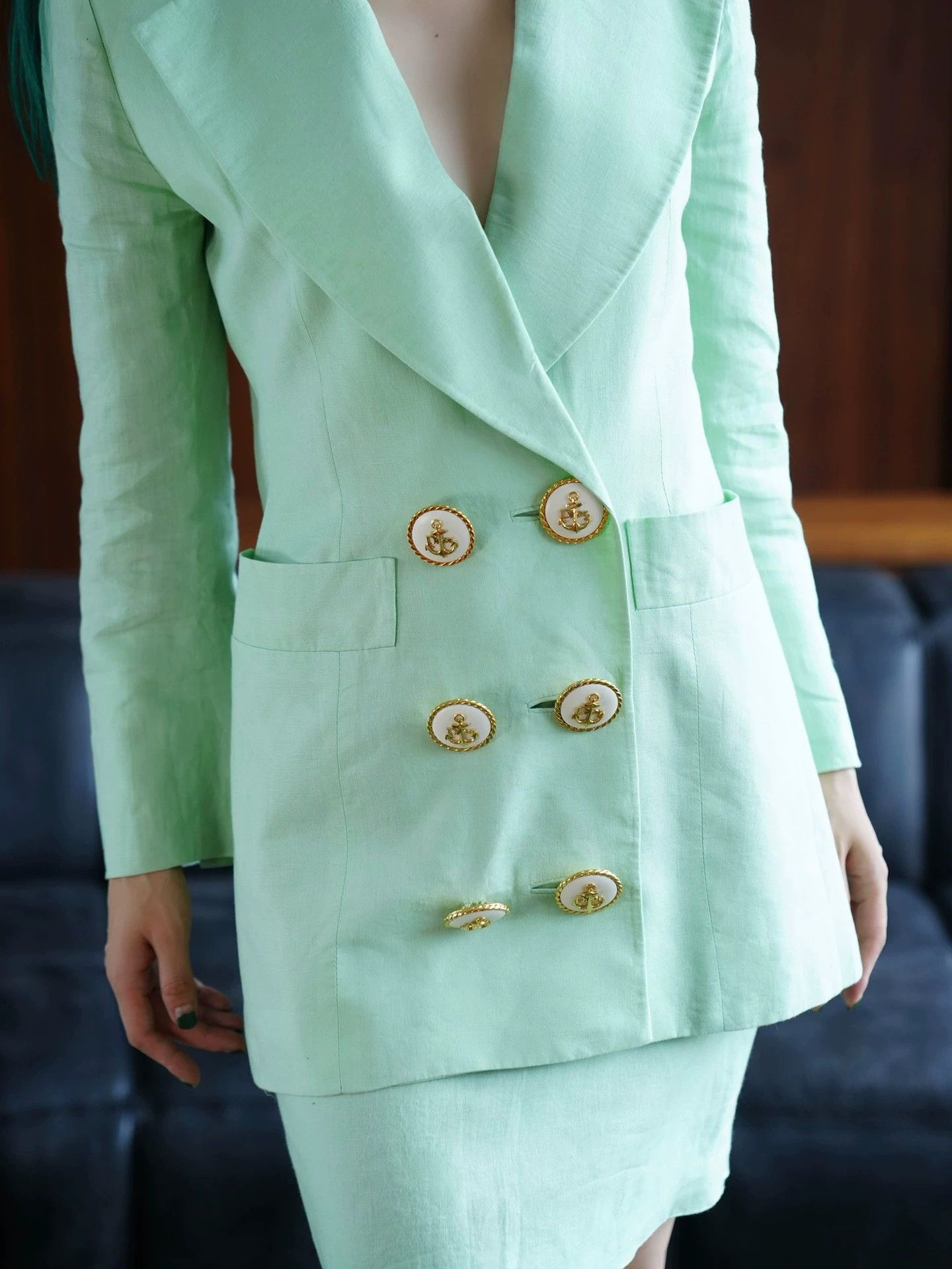 Dior Dior 90s Fresh Green Linen Skirt Suit Set by Ferre Size S / US 4 / IT 40 - 9 Thumbnail