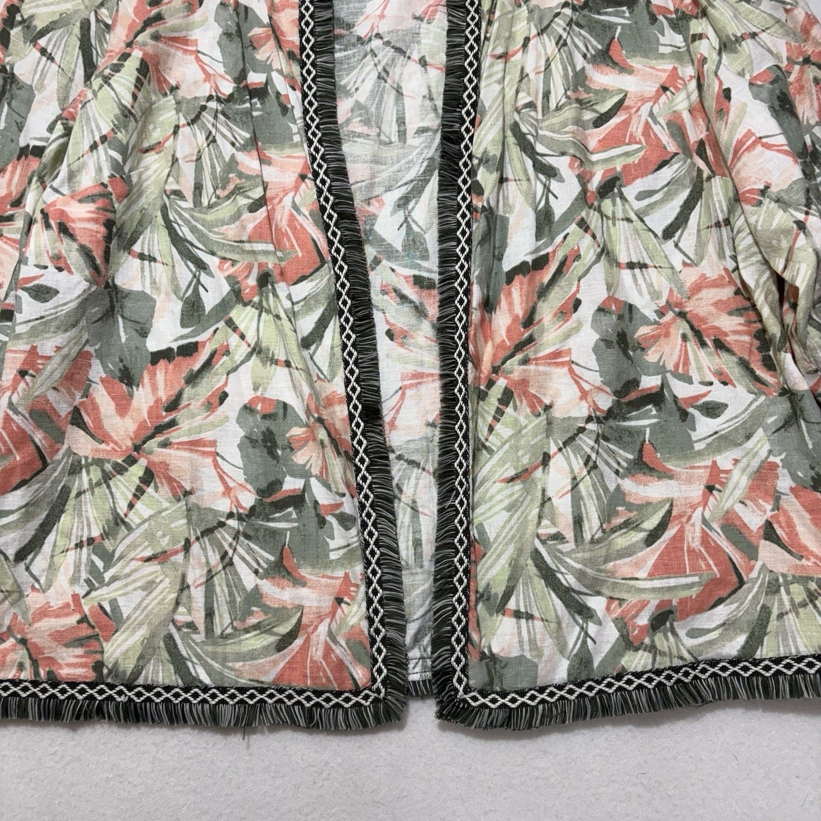 Chicos Chico's Large Open Front Fringe Cardigan Linen Blend Floral Size L / US 10 / IT 46 - 7 Thumbnail