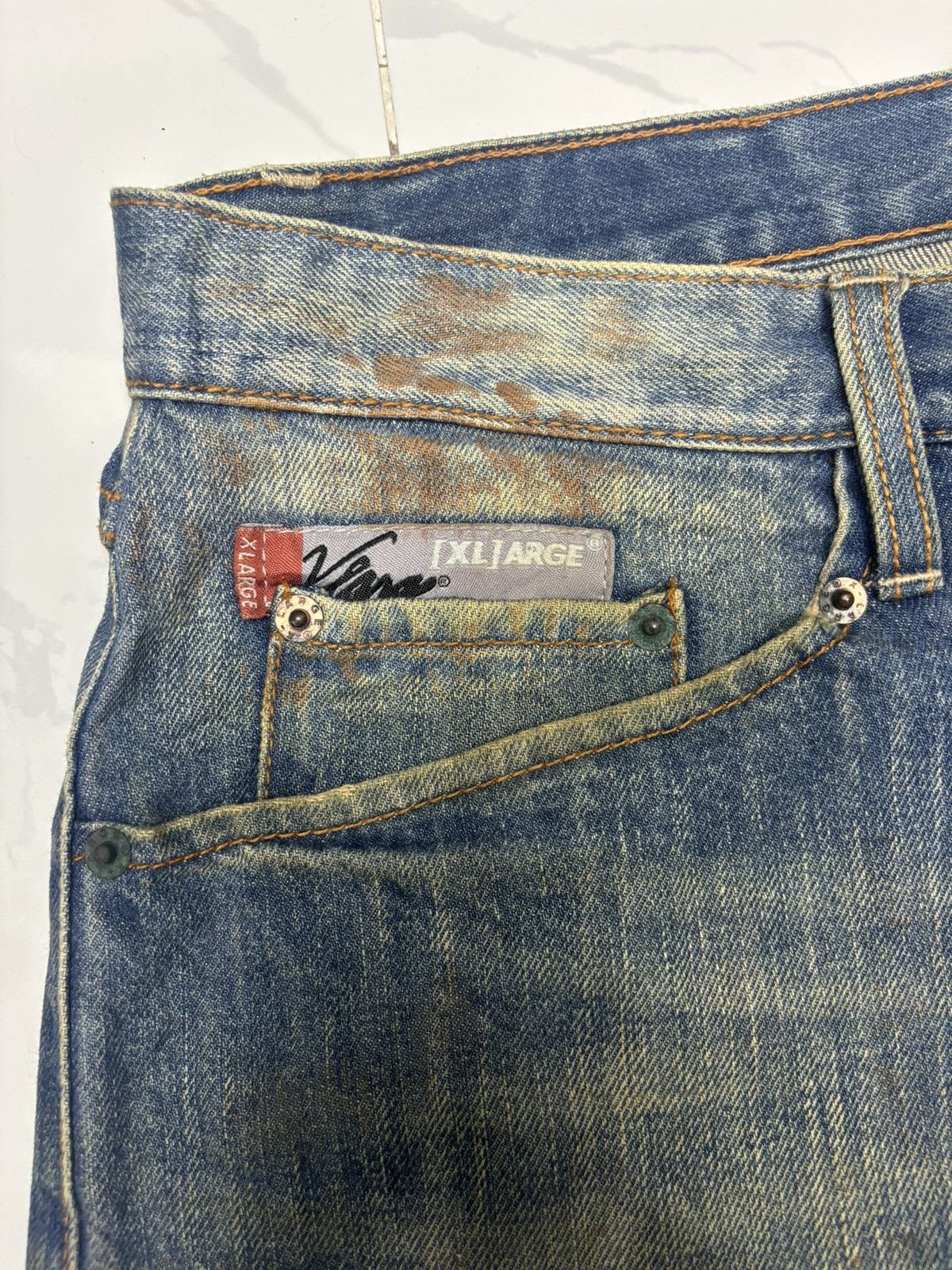 Xlarge RARE🔥X-LARGE MUD WASH ART BAGGY JEANS Size US 34 / EU 50 - 9 Thumbnail