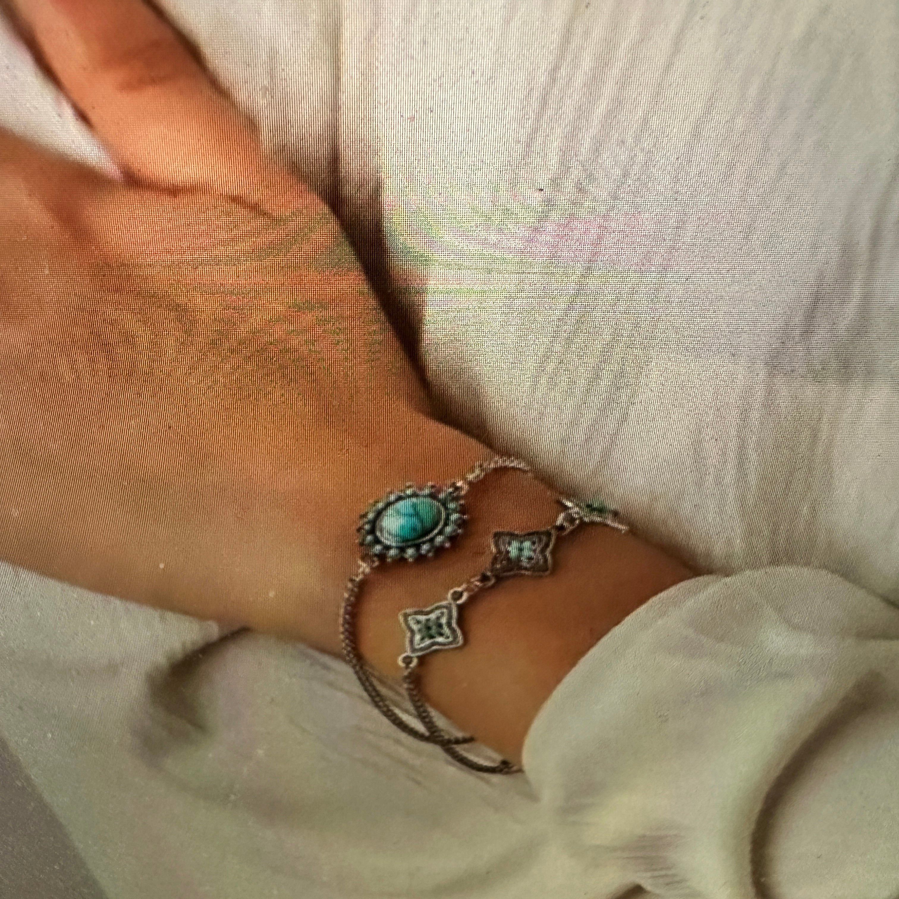 Other Bohemian Vintage Turquoise and Stainless Steel Floral Bracel Size ONE SIZE - 4 Thumbnail