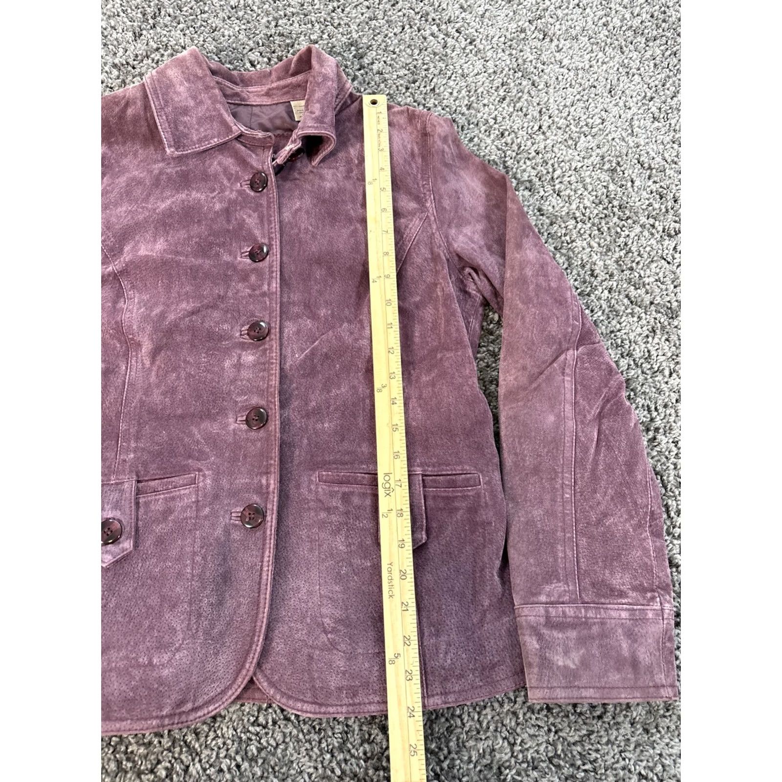 Vintage IE Relaxed Leather Jacket Womens Small Purple Button Pocket Boho Y2K Varsity Style Bohemian Girls Womens Size S / US 4 / IT 40 - 2 Thumbnail