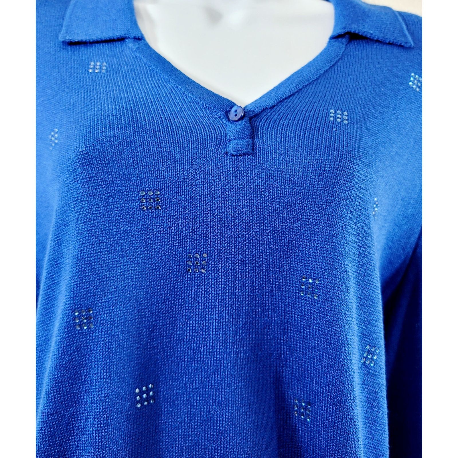 Other Philippe Marques Blue Knitted Sweater Rhinestones Top 14 Size XL / US 12-14 / IT 48-50 - 6 Thumbnail