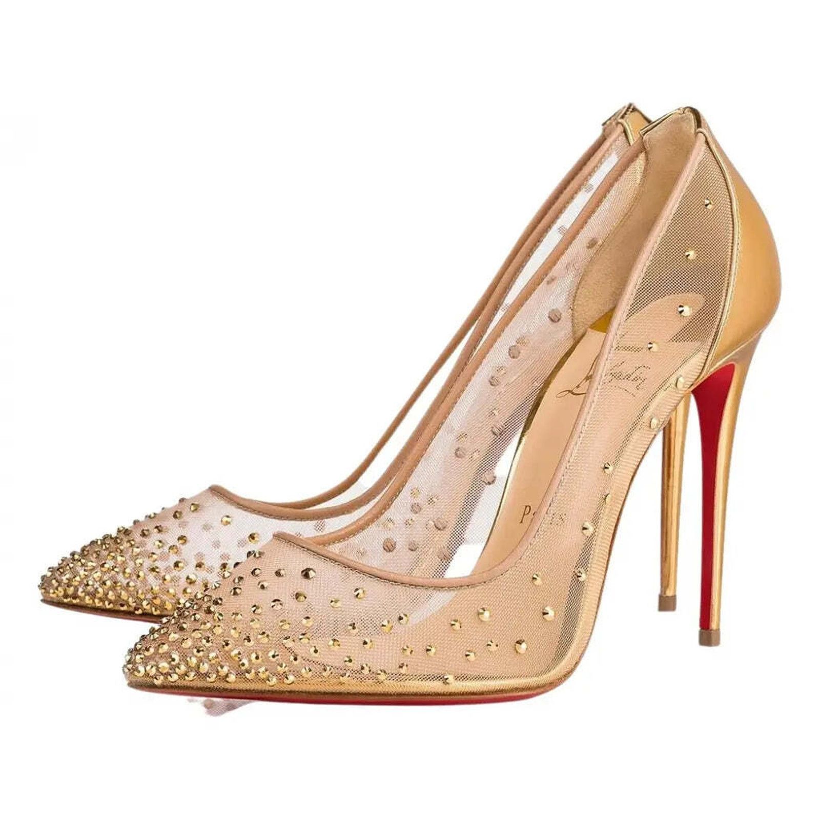 Christian Louboutin Follies Strass 100 Gold Mesh Crystal Pigalle Heel Pump 40.5 Size US 10.5 / IT 40.5 - 1 Thumbnail