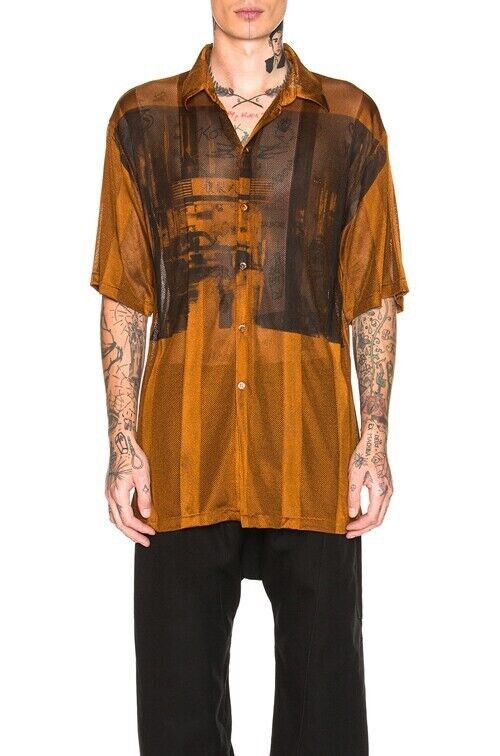 image of Raf Simons Raf Simmons Ss18 Screen Printed Button Up Shirt Men S in Brown (Size Small)