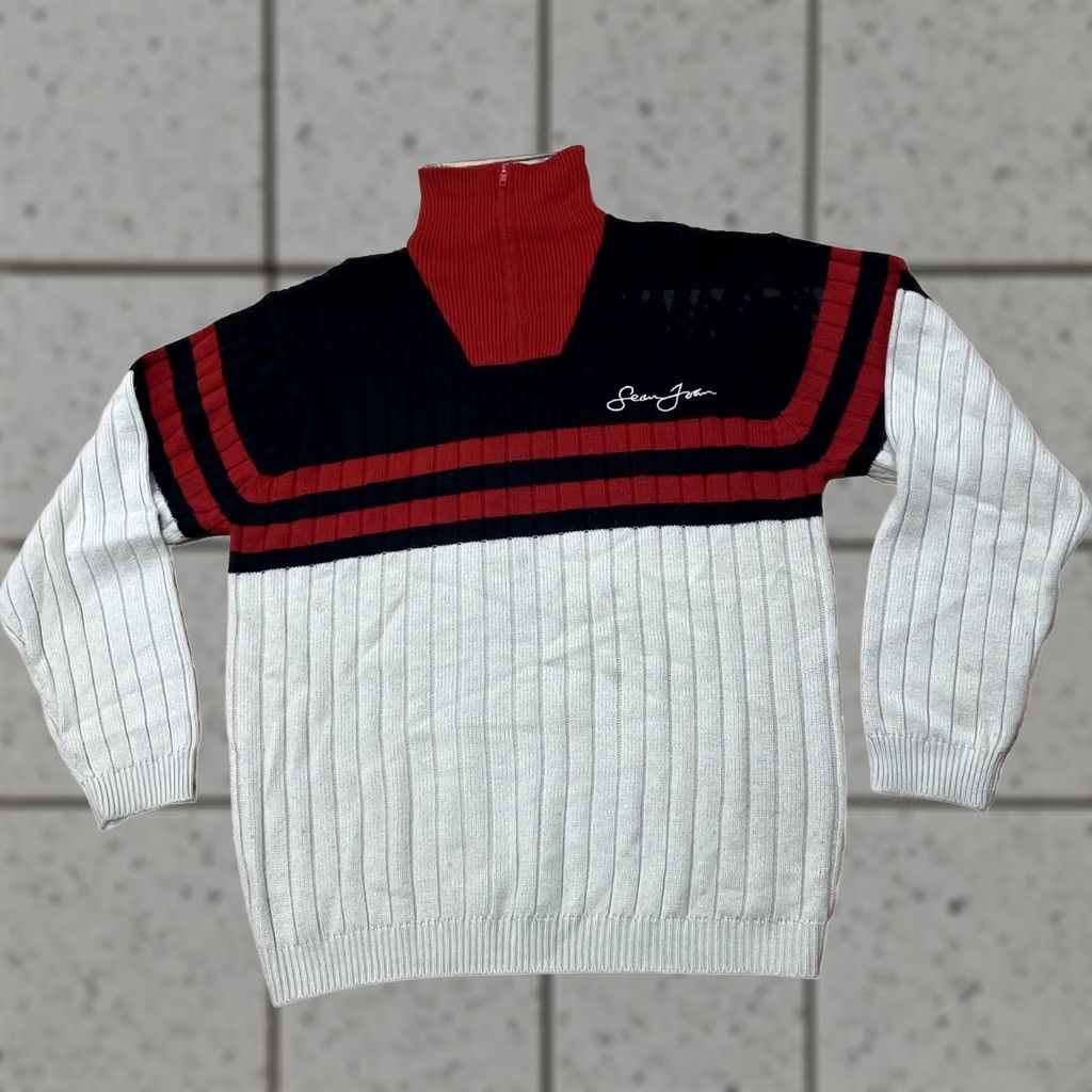 Sean John VINTAGE Sean John Sweater Mens XL Turtleneck Ribbed Red Black Cream Y2K Hip Hop Pullover Size US XL / EU 56 / 4 - 1 Thumbnail