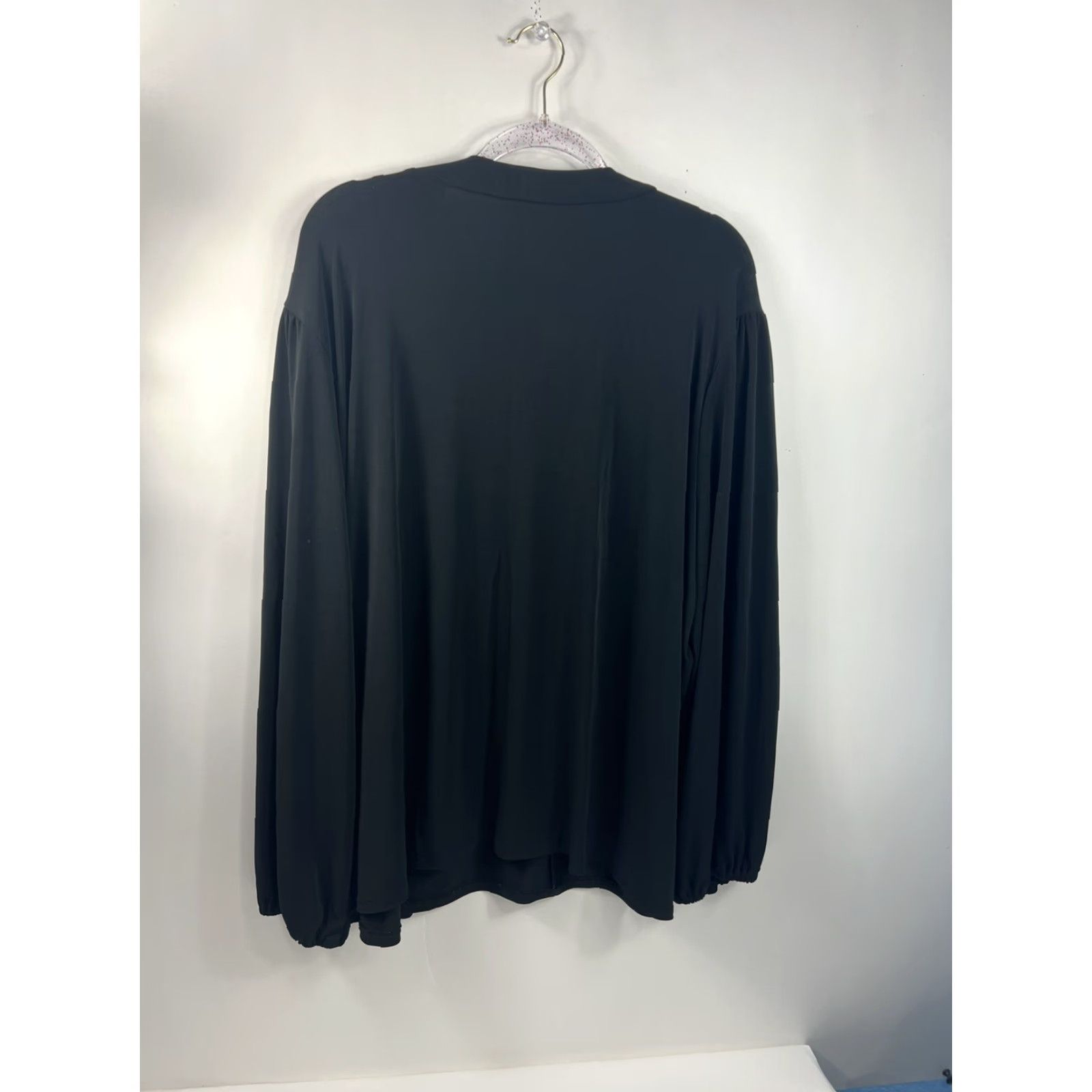 Jessica London Blouse Women's Plus Sz 30/32 Black V-Neck With Tie Long Sleeve