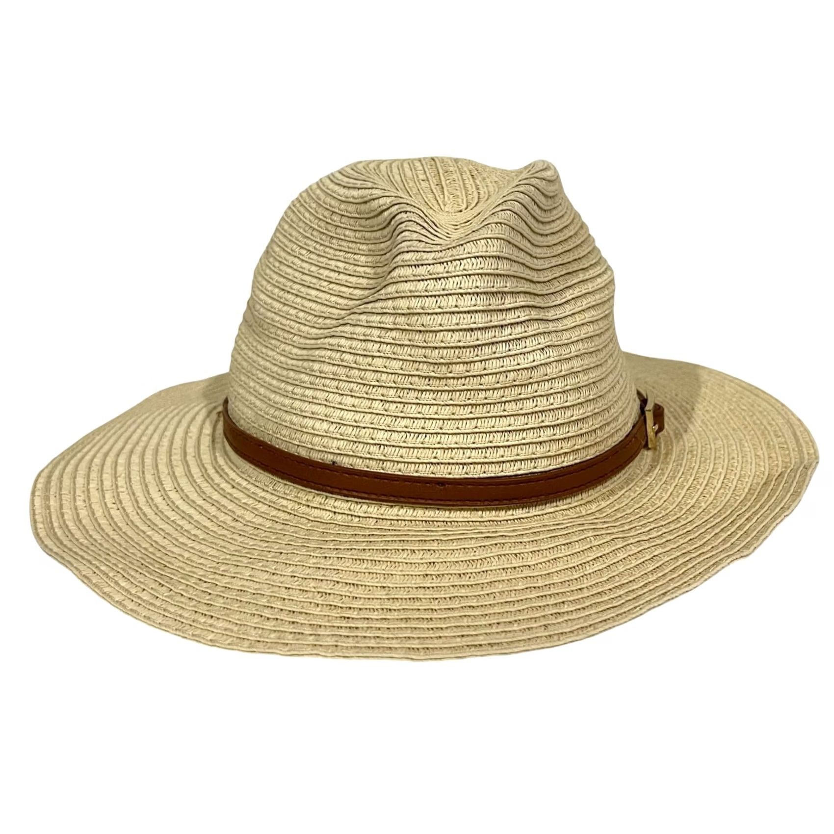 Vintage Melissa Odabash Straw Sun Hat Fedora Beige Brown Band w/ Buckle Womens One Size Adjustable Sun Hat Summer Beach Casual Travel Women Size ONE SIZE - 3 Thumbnail