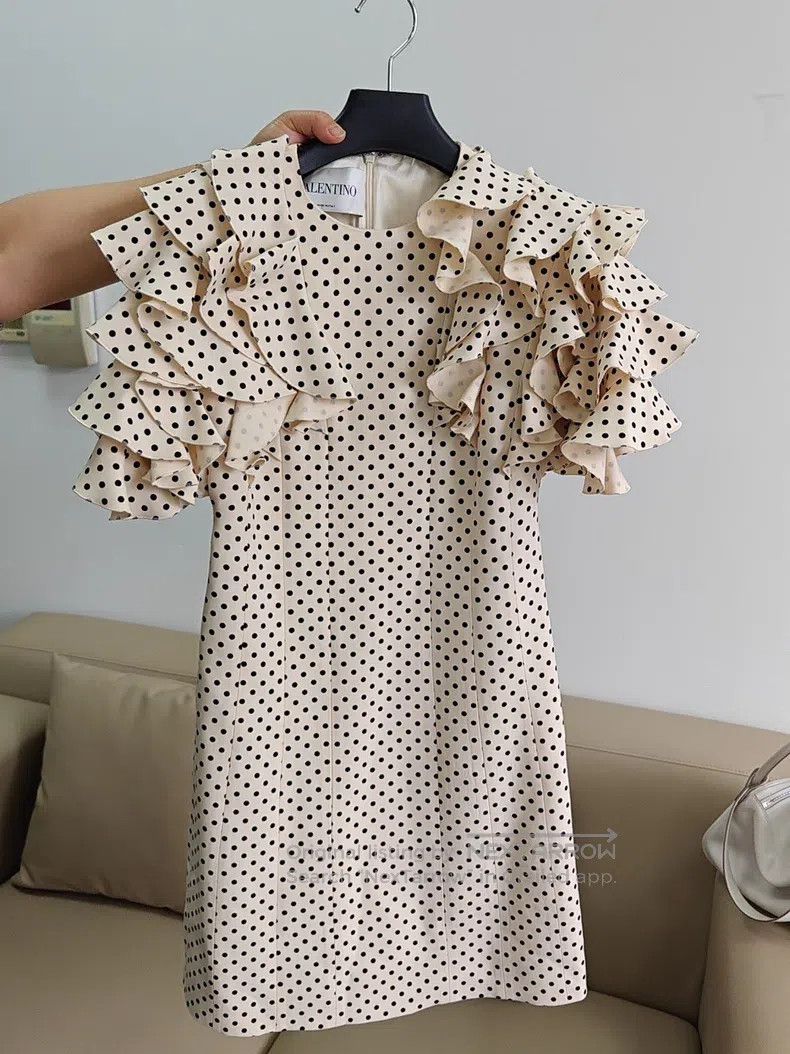 Valentino Valentino Beige polka dot short sleeve ruffled lace cascad Size S / US 4 / IT 40 - 2 Thumbnail