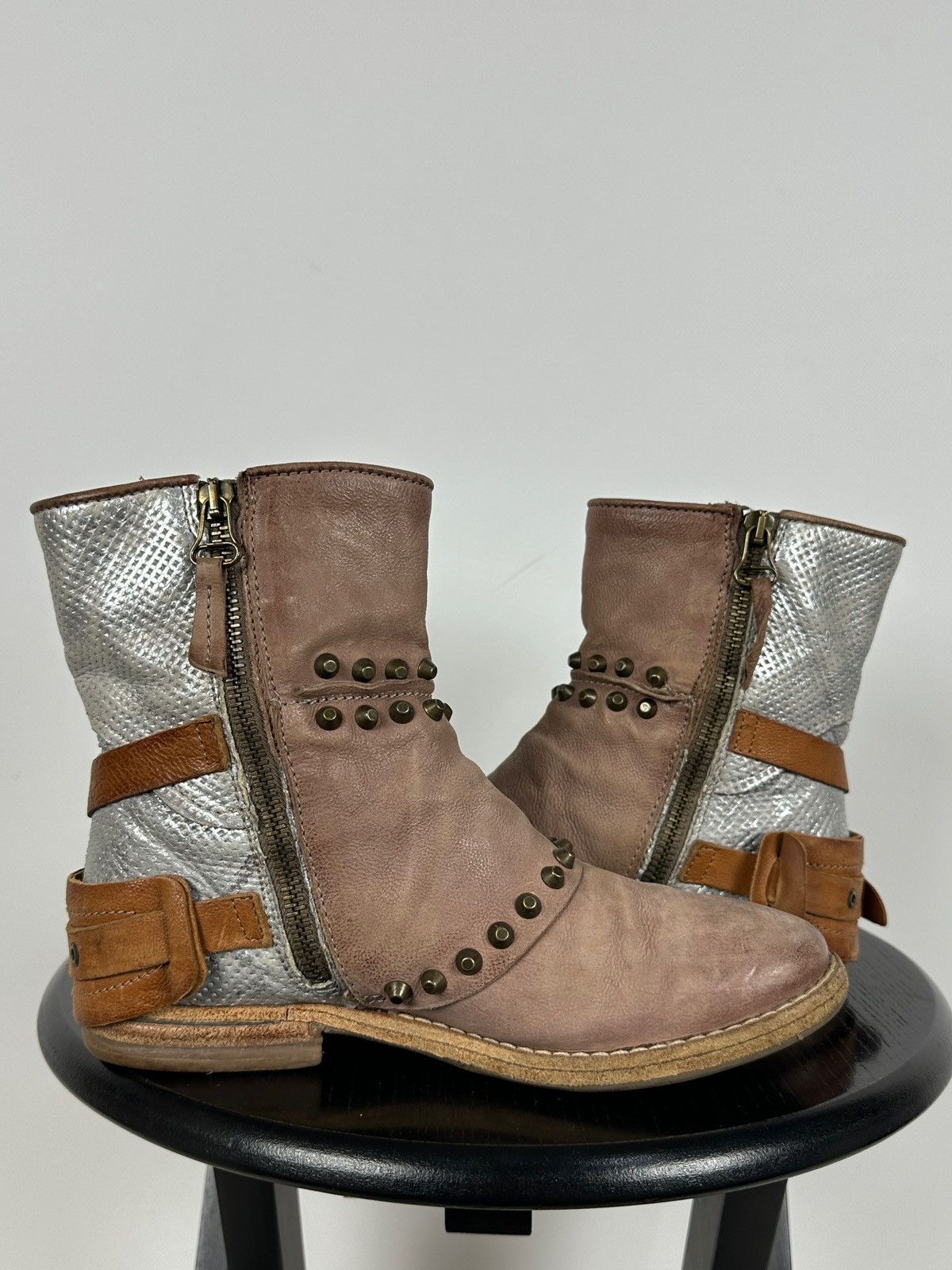 A.S.98 A.S.98. Leather Biker Ankle Studded Buckle Strap Boots Size US 6 / IT 36 - 8 Thumbnail