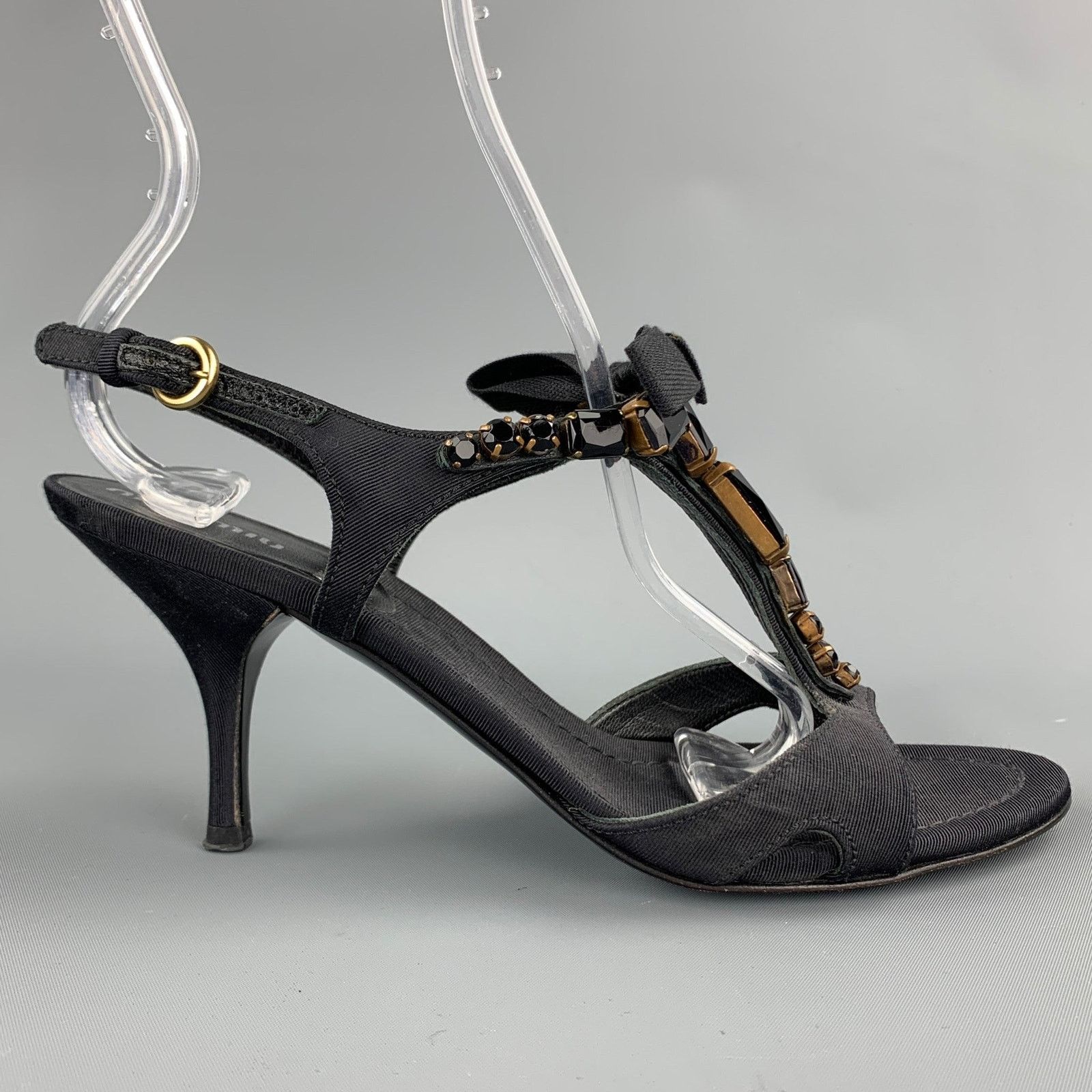 Miu Miu MIU MIU Size 7.5 Black Rhinestone Strappy Sandals Size US 7.5 / IT 37.5 - 2 Thumbnail